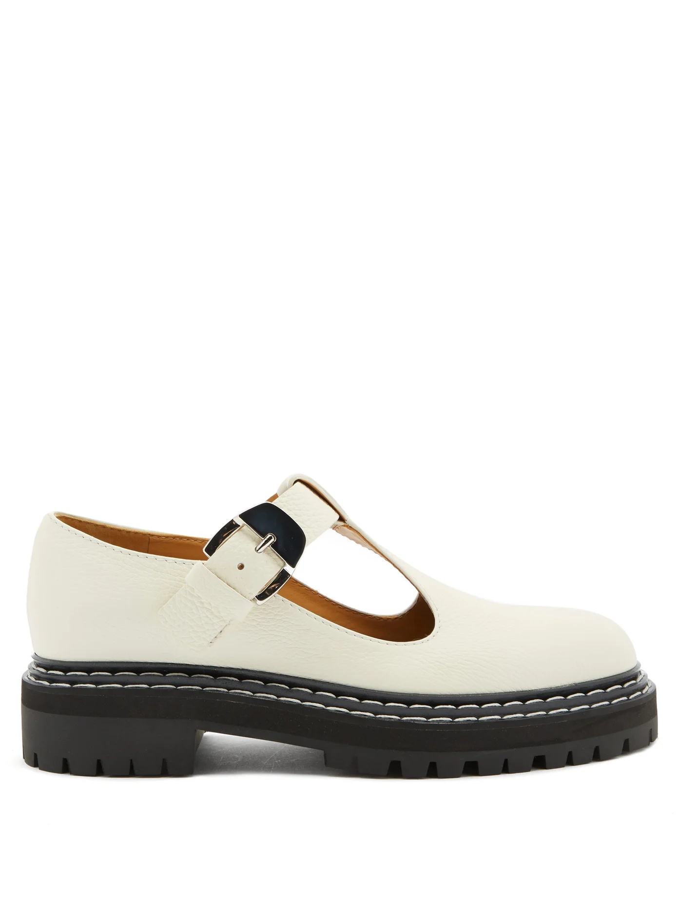 Tread-sole T-bar leather loafers - 1