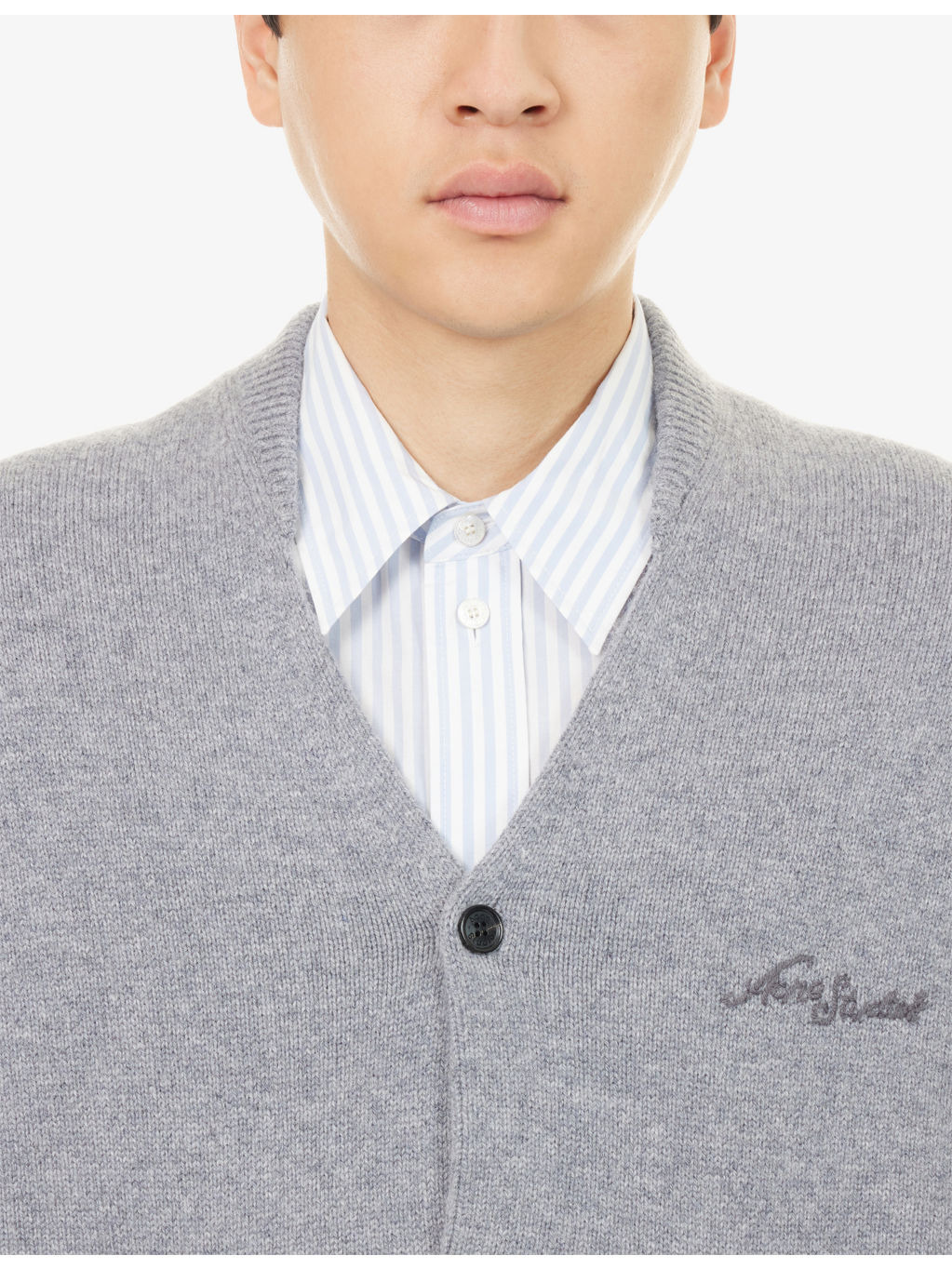 V-Neck Embroidered-Logo Wool Cardigan - 5