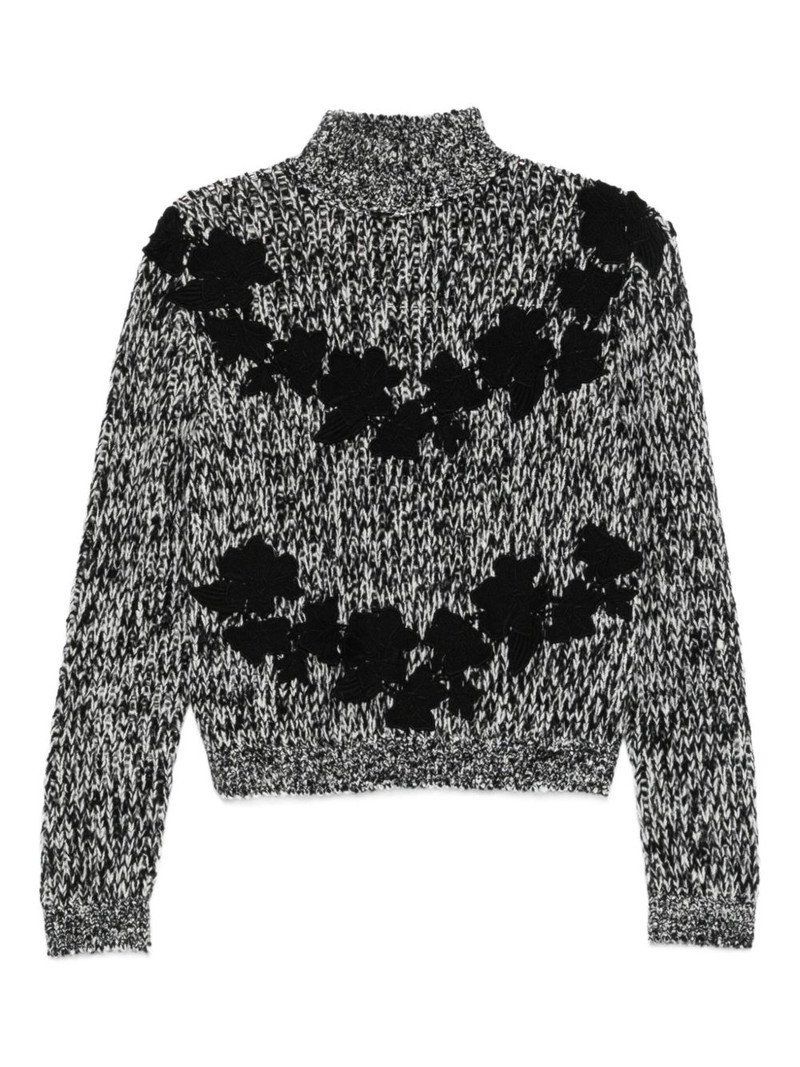 high-neck flower-applique sweater 1