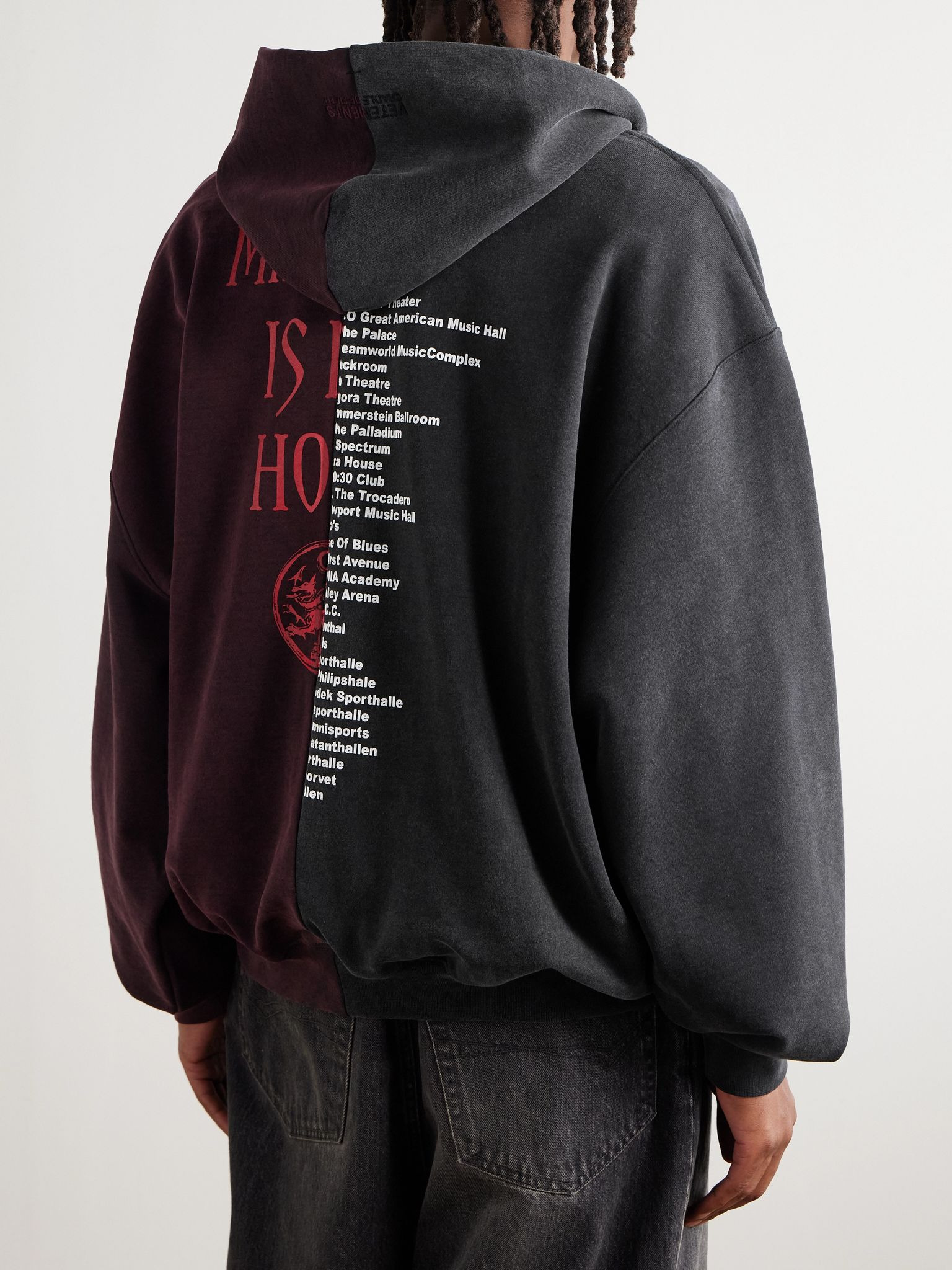 + Cradle of Filth Oversized Panelled Cotton-Blend Jersey Zip-Up Hoodie Red - 4