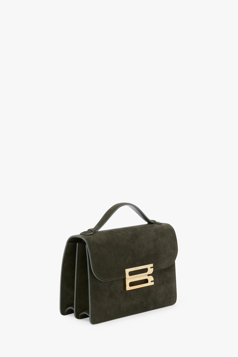 Dorian Bag In Dark Olive Stripe Embossed Suede 3