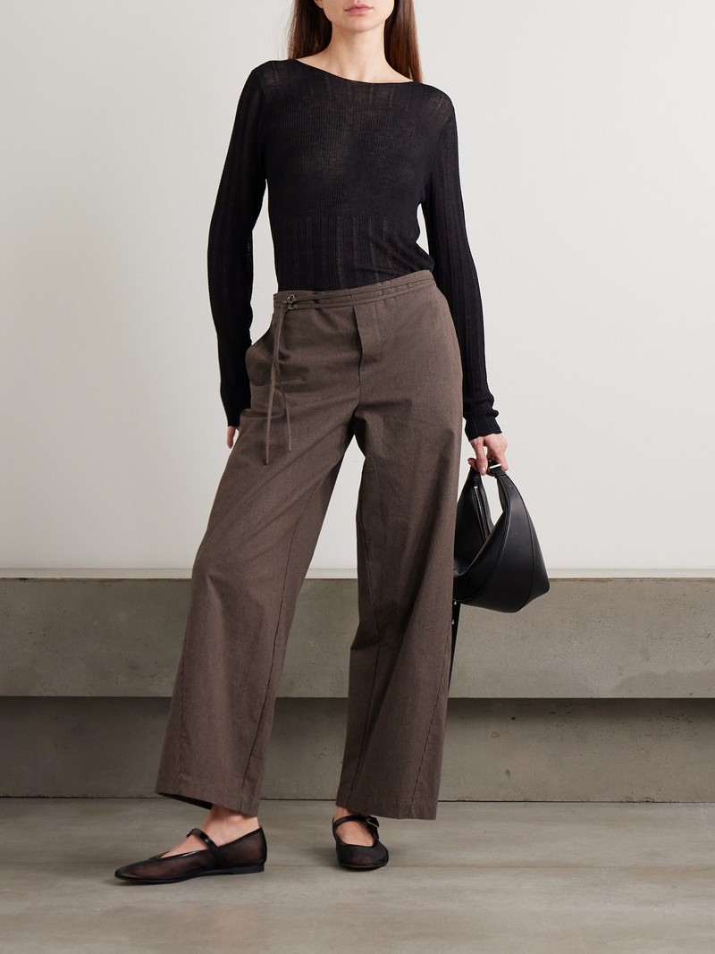 DEIJI STUDIOS Belted Pinstriped Organic Cotton Straight-leg Pants outlook