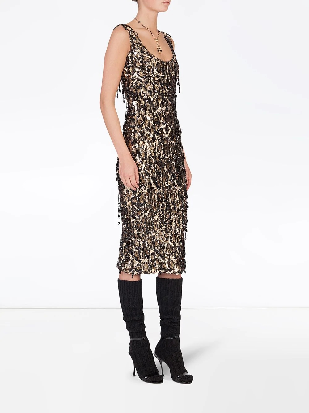 leopard sequin-embellished sheath dress - 3