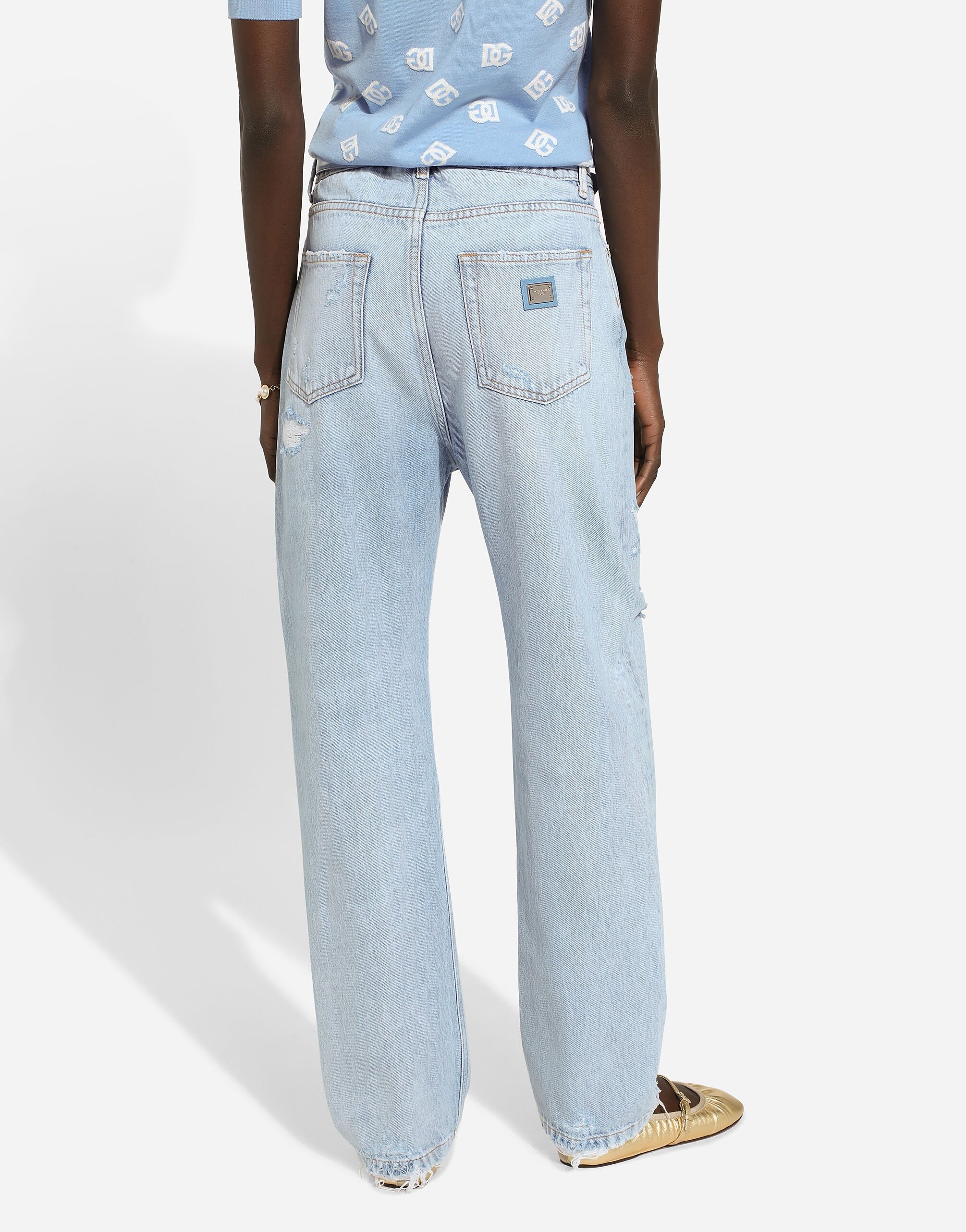 Cotton denim boyfriend jeans with rips - 4