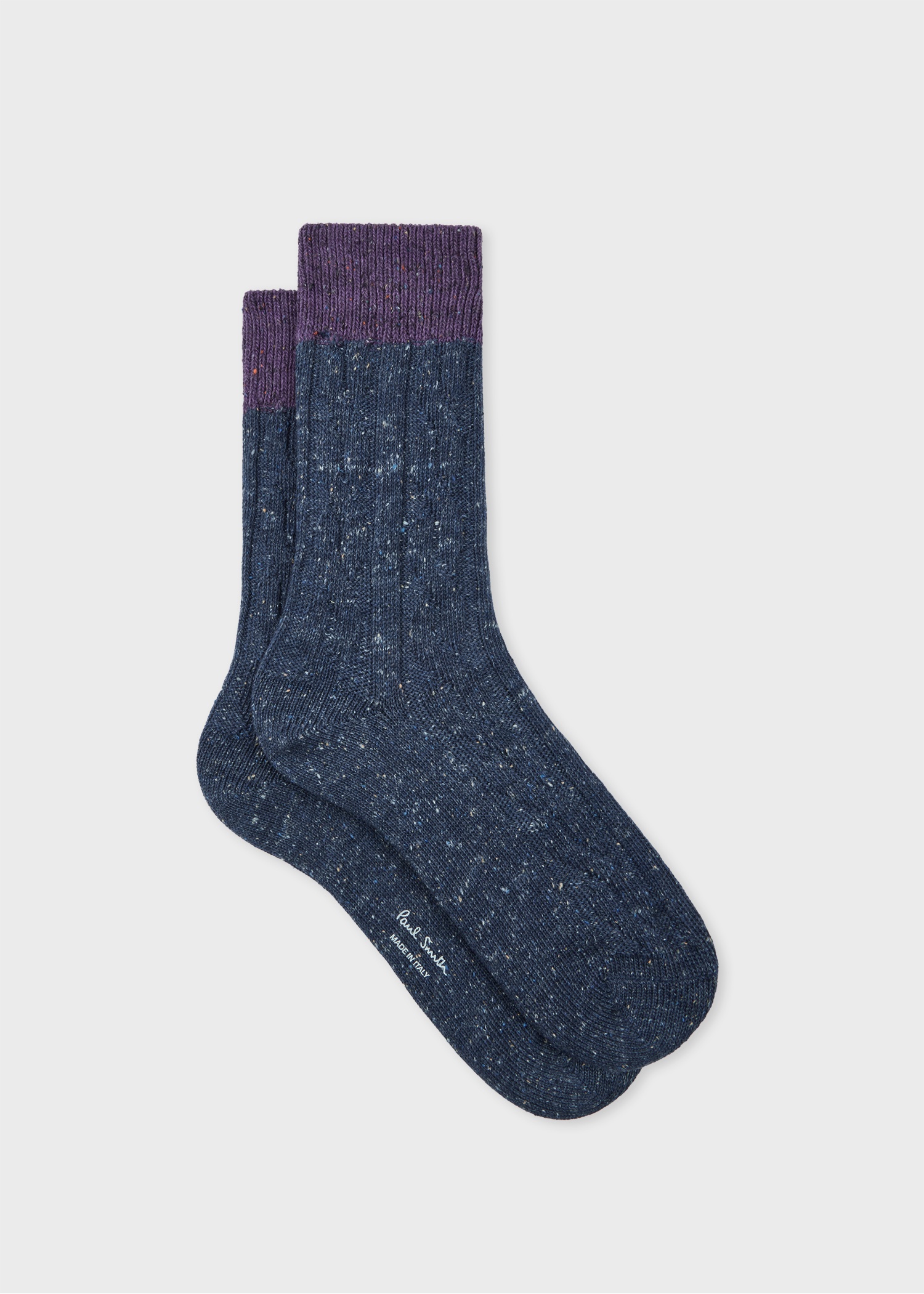 Women's Dark Blue Cotton-Blend Cable Knit Socks - 1