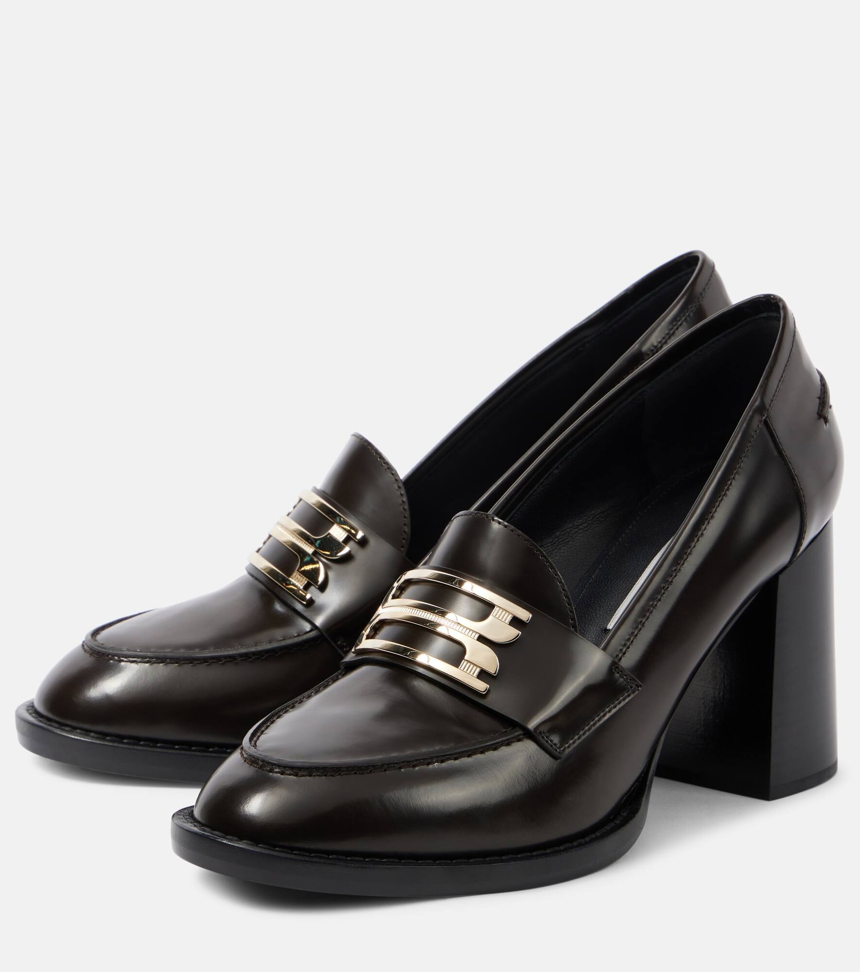 B Buckle leather loafer pumps - 4