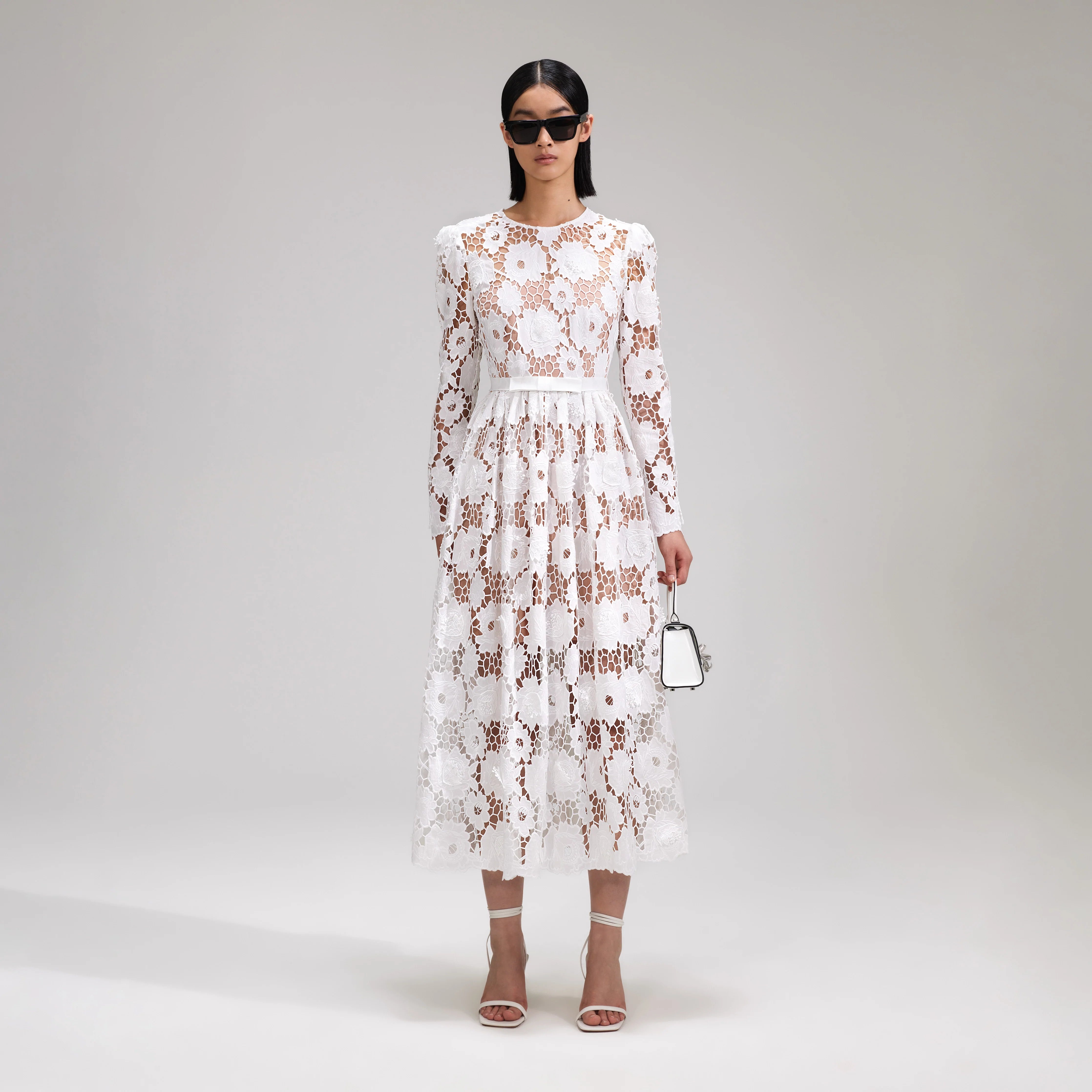self-portrait White 3D Cotton Lace Midi Dress | REVERSIBLE
