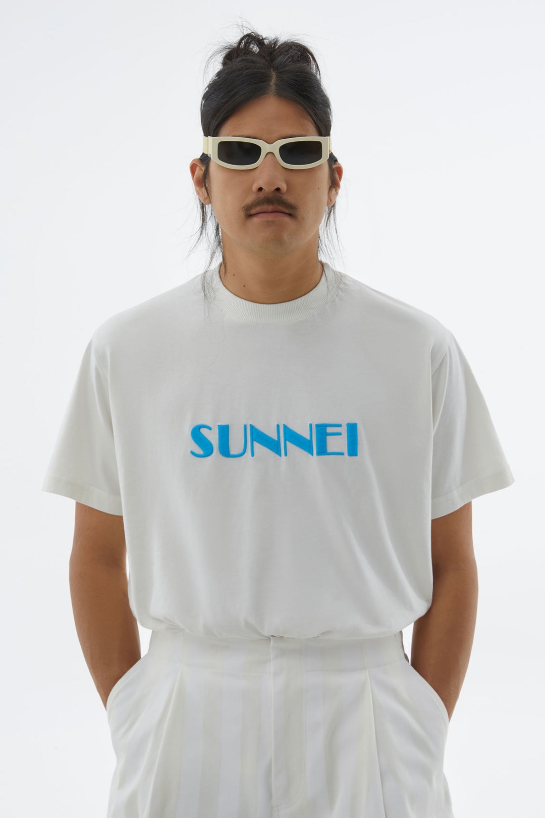 WHITE T-SHIRT WITH LIGHT BLUE EMBROIDERED LOGO - 5