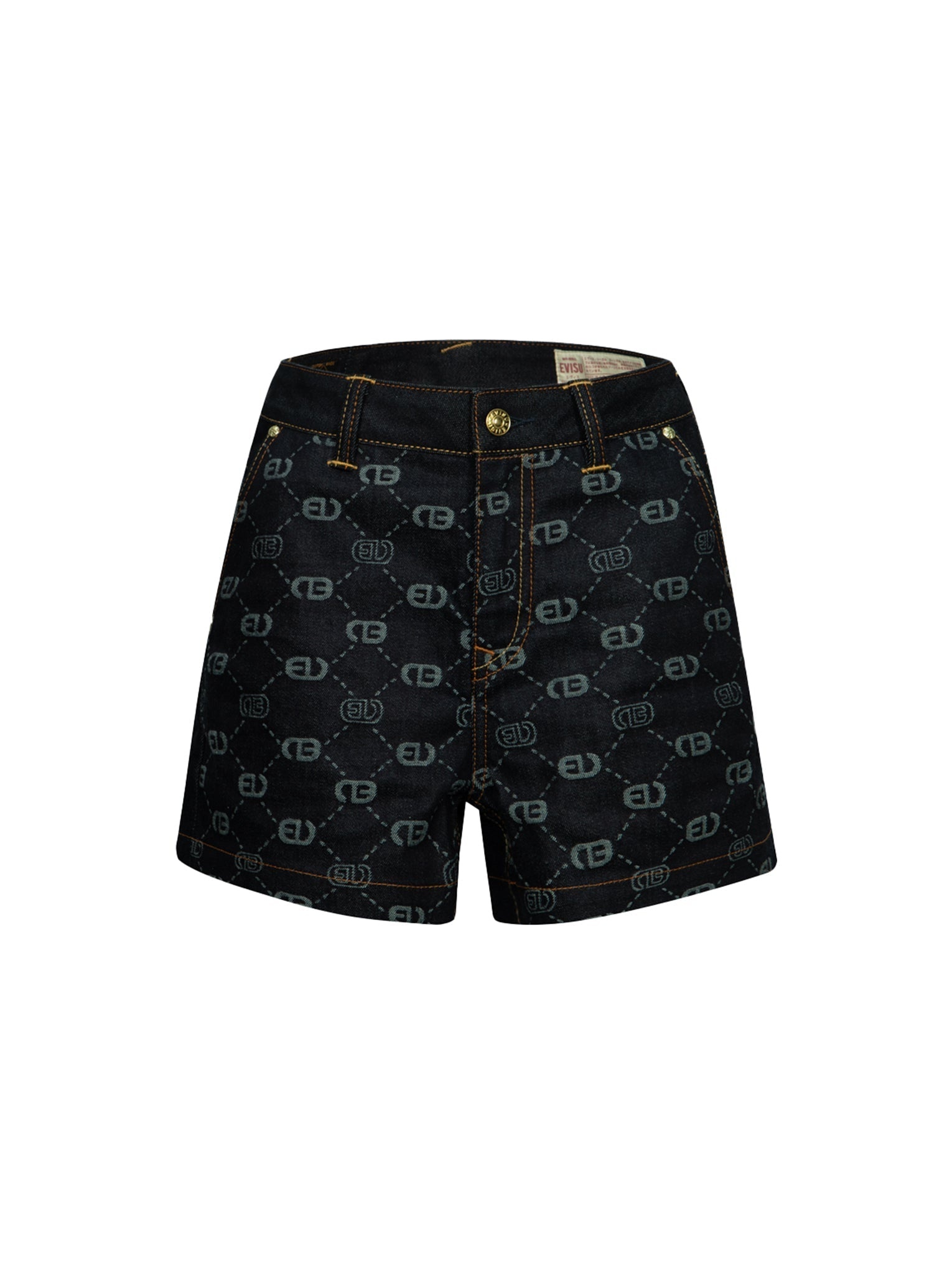 ALLOVER LOGO JACQUARD AND SEAGULL EMBROIDERY LOOSE FIT DENIM SHORT - 12