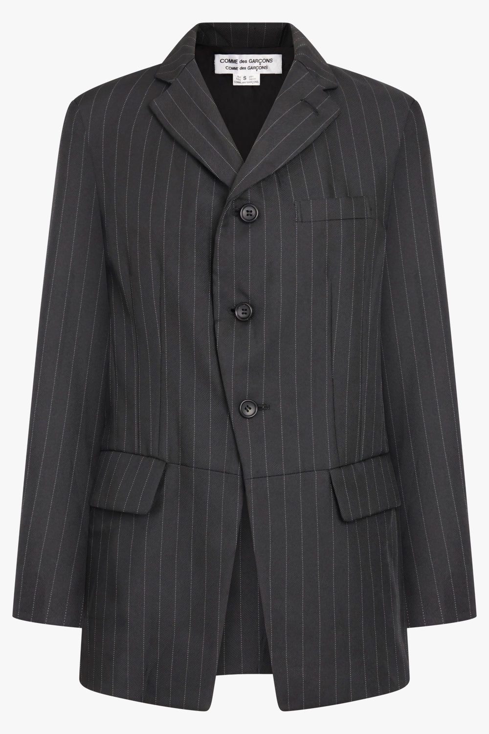 SINGLE BREASTED SERGE STRIPE BLAZER | BLACK - 1