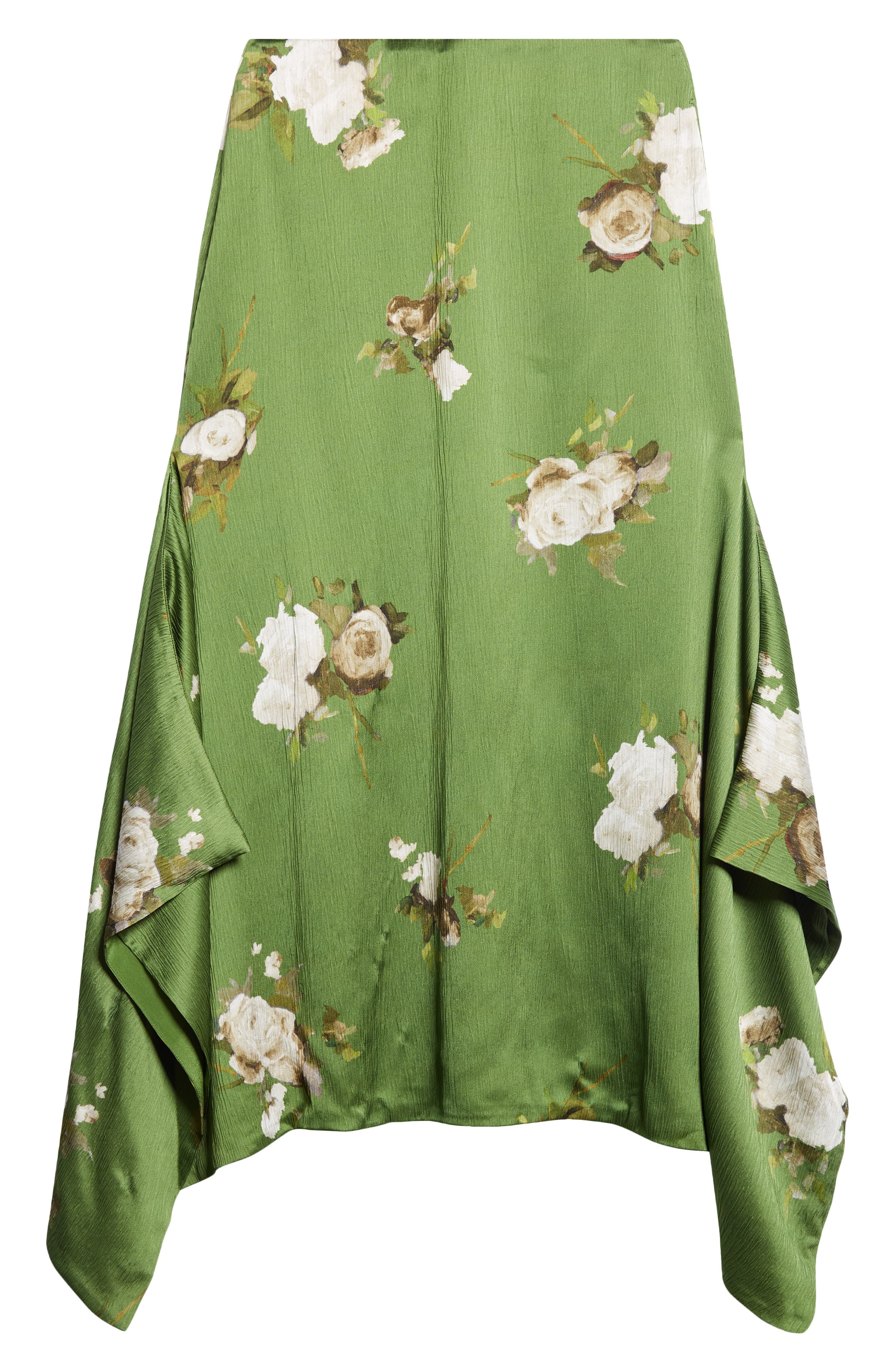 Erdem Rose Print Crinkled Satin Midi Skirt in Painted Rose Bouquet Olive at Nordstrom - 6