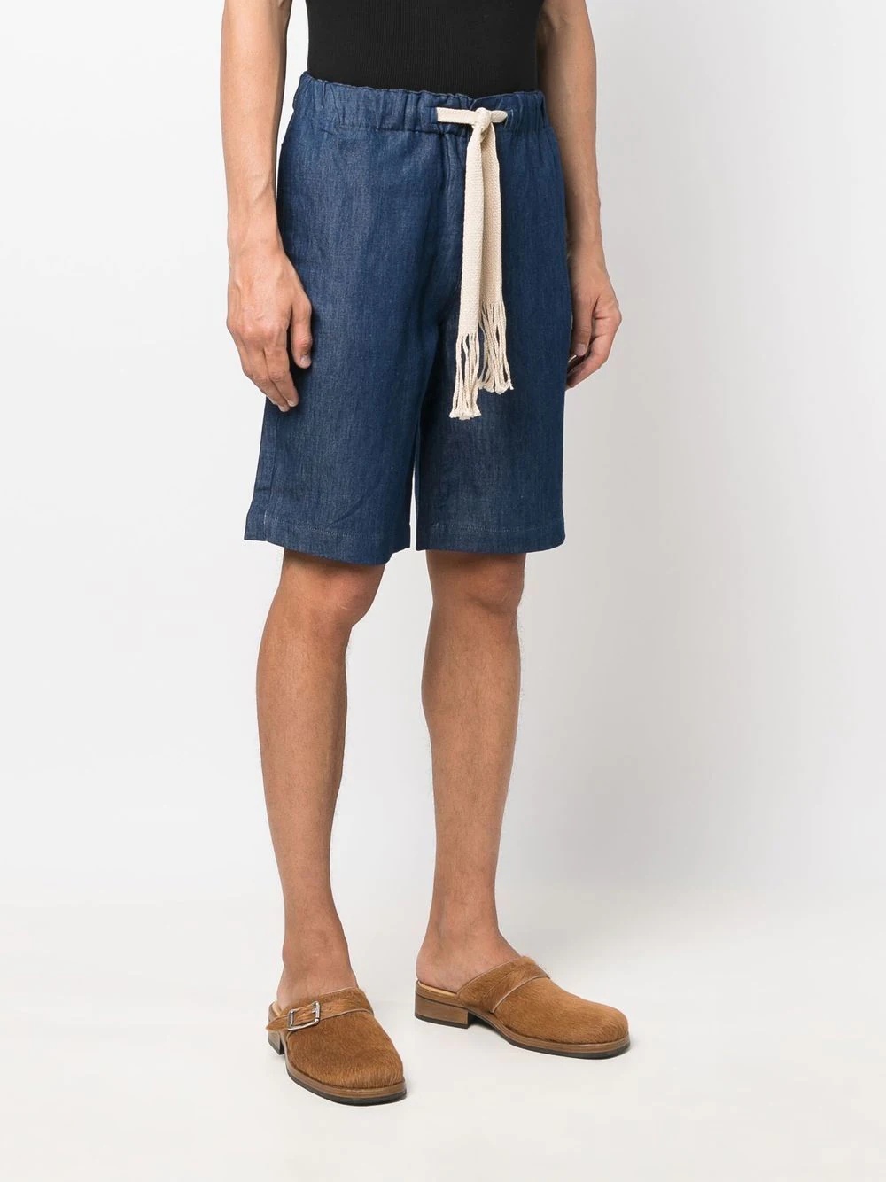 chambray drawstring-waist shorts - 3