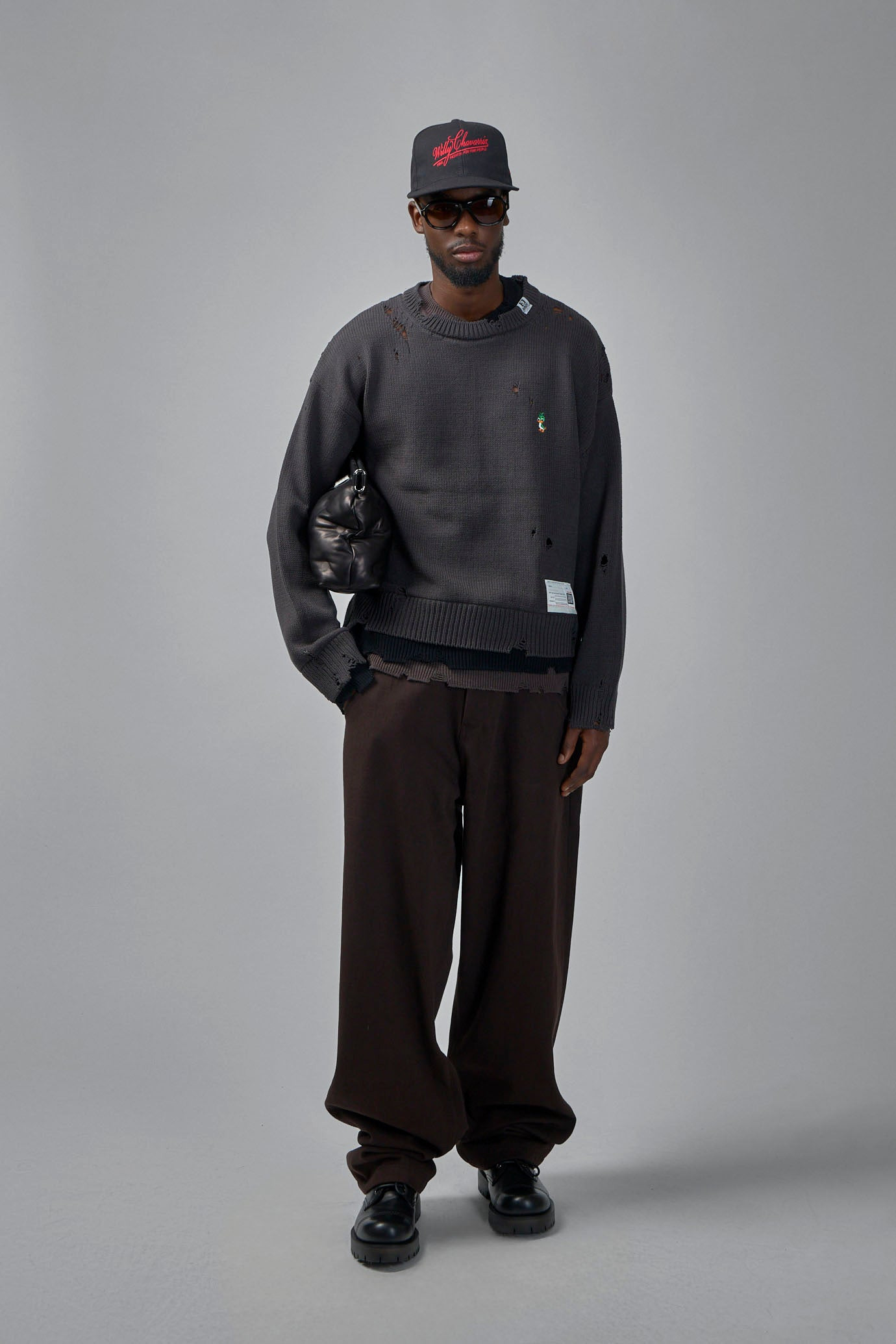 Layered Knit Pullover in Black - 2