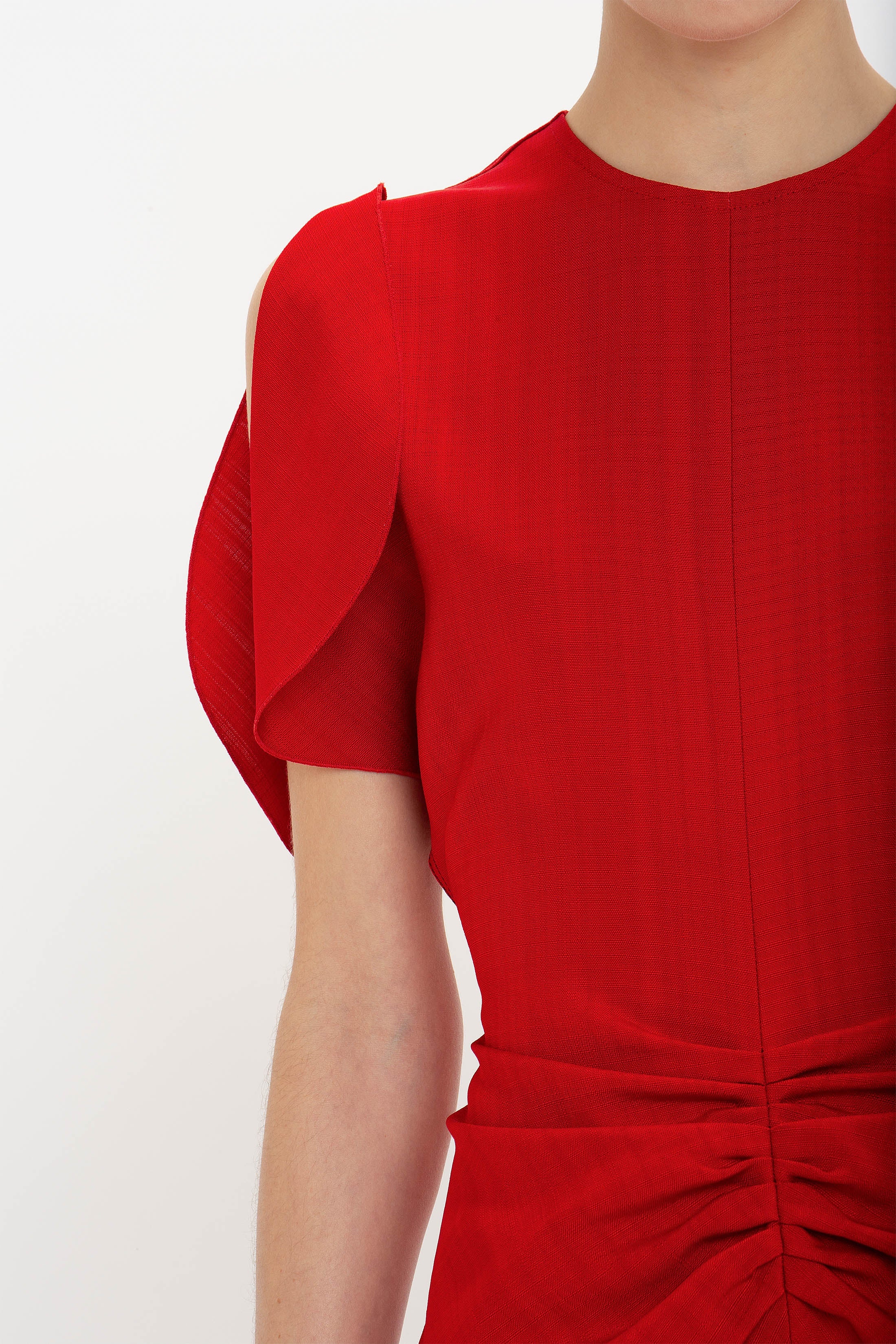 Exclusive Gathered Waist Mini Dress In Carmine - 5