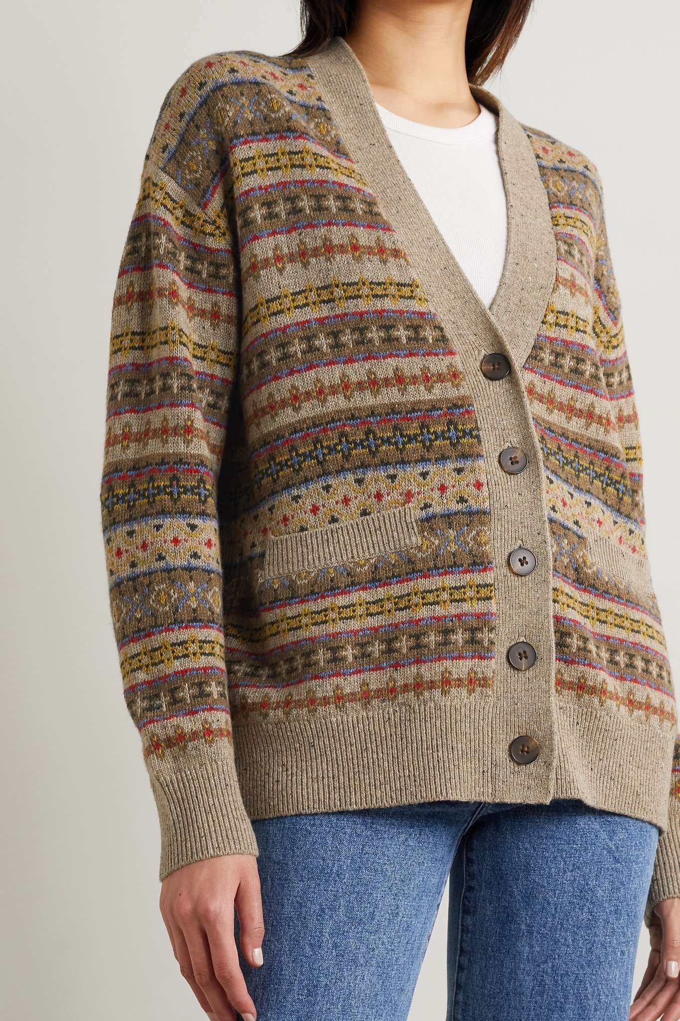 90s oversized Fair Isle recycled wool-blend cardigan - 3