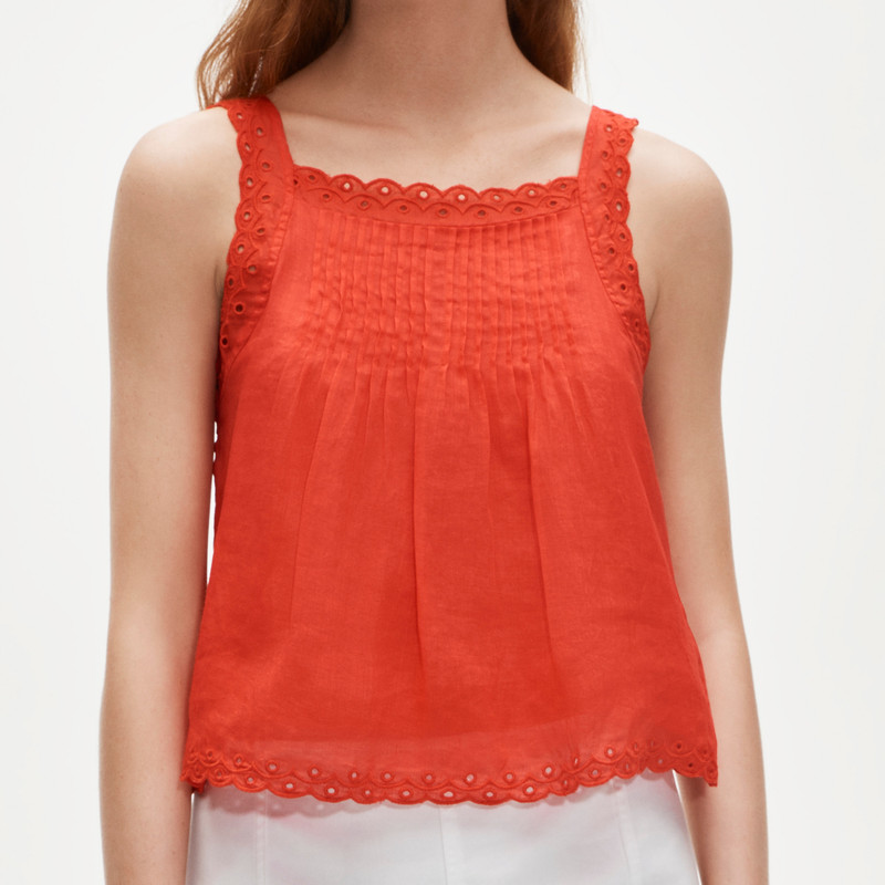 Scallop-trim tank top in ramie 4