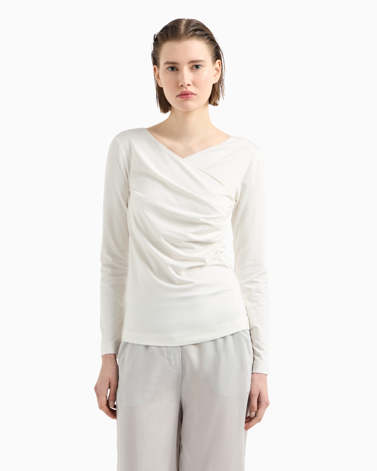 STRETCH JERSEY JUMPER WITH GATHERING DETAIL - 4