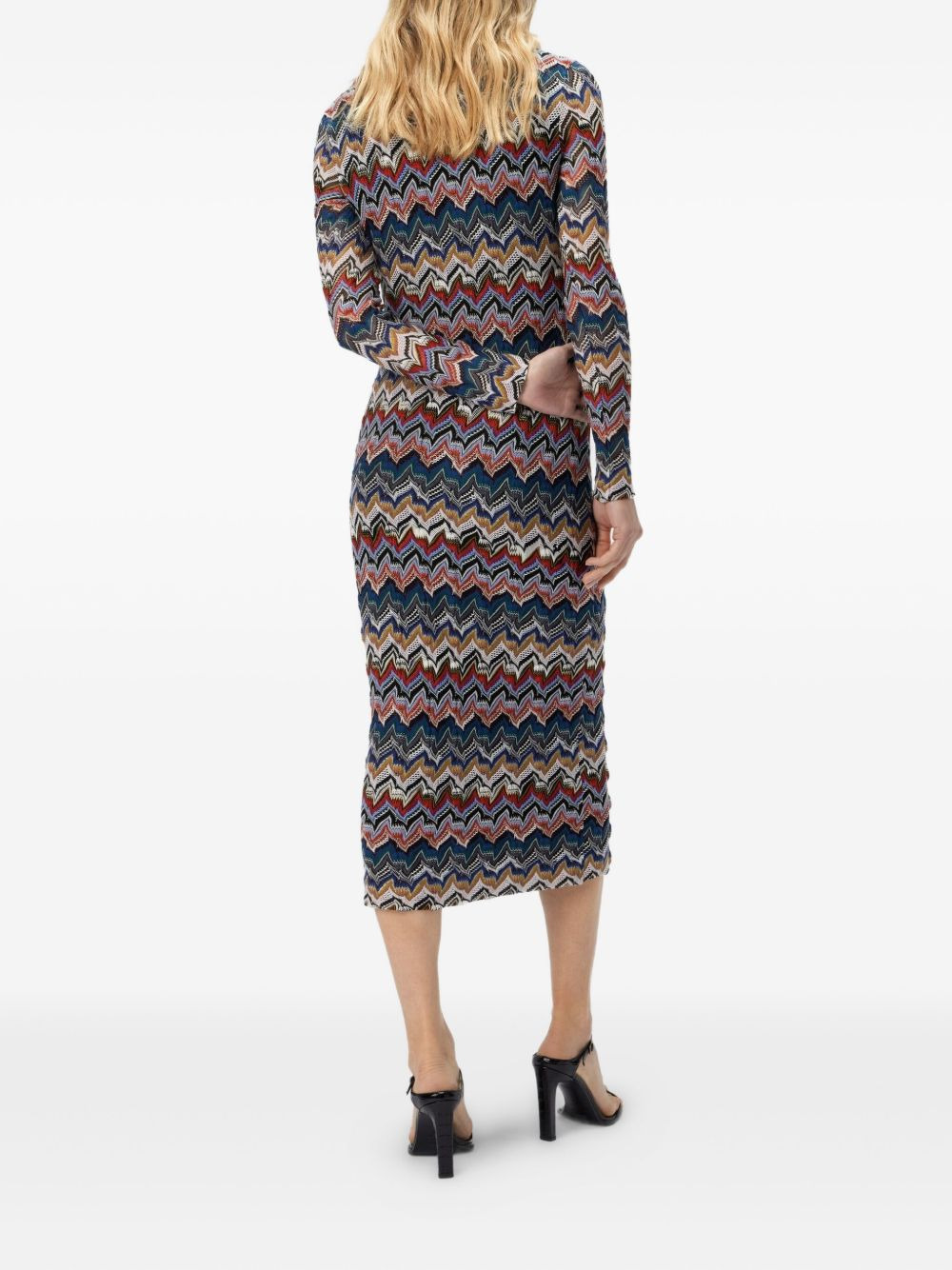 geometric-pattern long-sleeve dress - 3