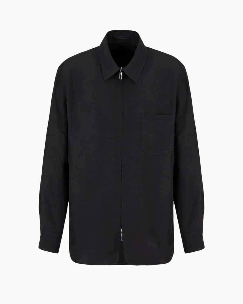 Viscose and linen canvas shirt jacket with zip 1