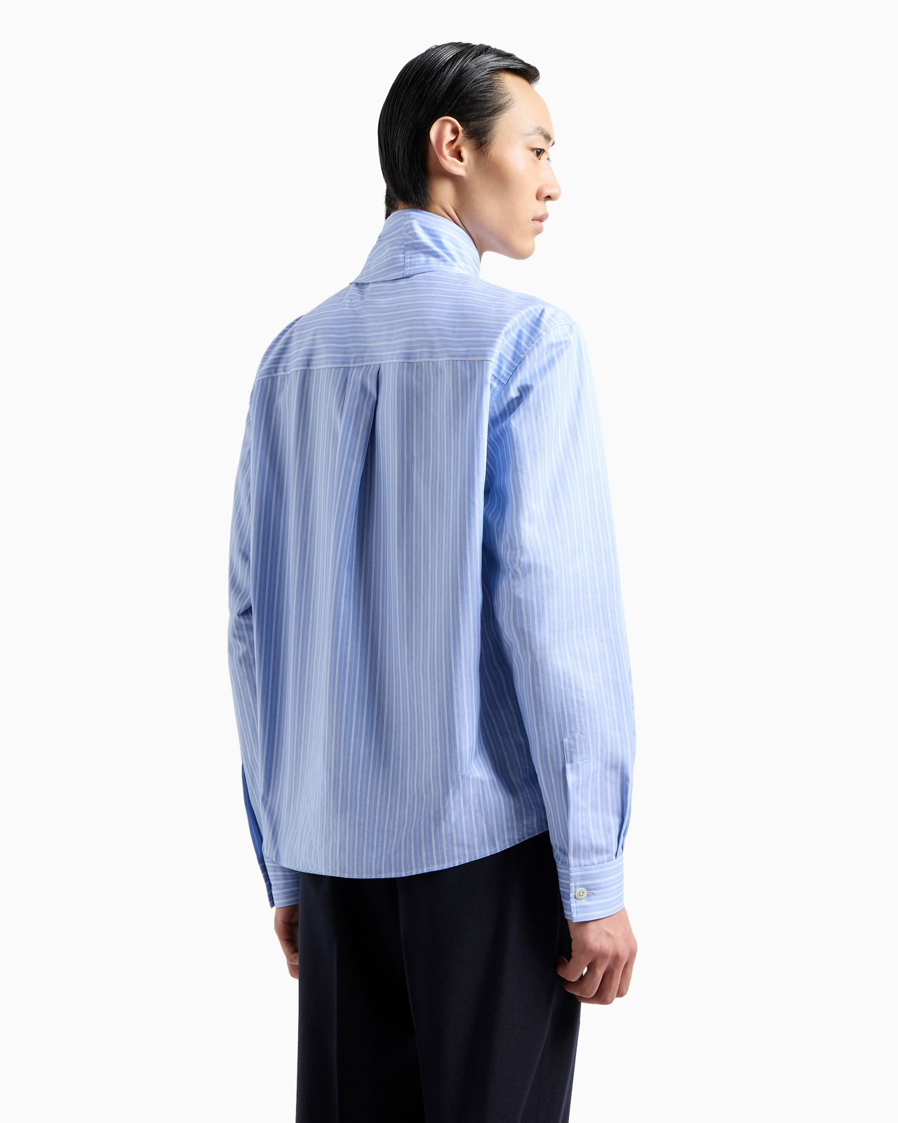 STRIPED TWILL-EFFECT HEAVYWEIGHT COTTON SHIRT WITH FOULARD COLLAR - 3