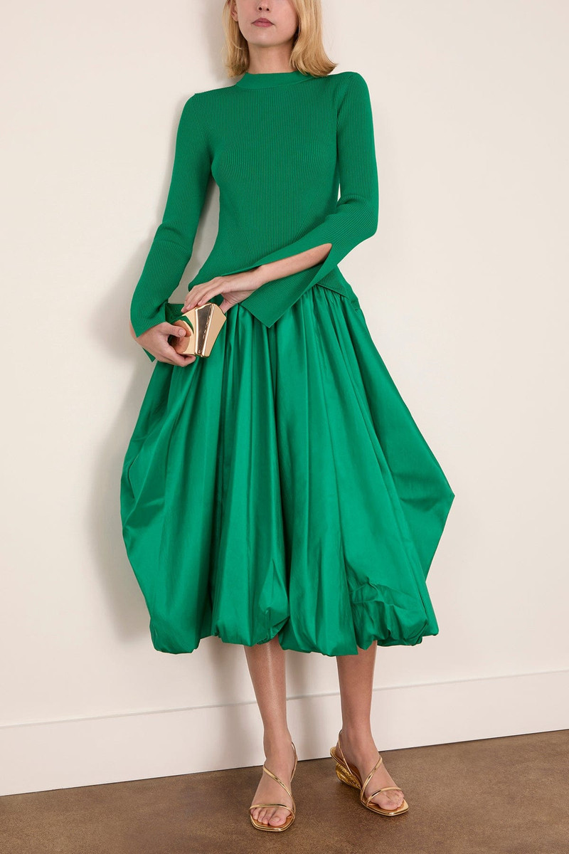SIMKHAI Kenlie Long Sleeve Mock Neck Midi Dress in Kelly Green outlook