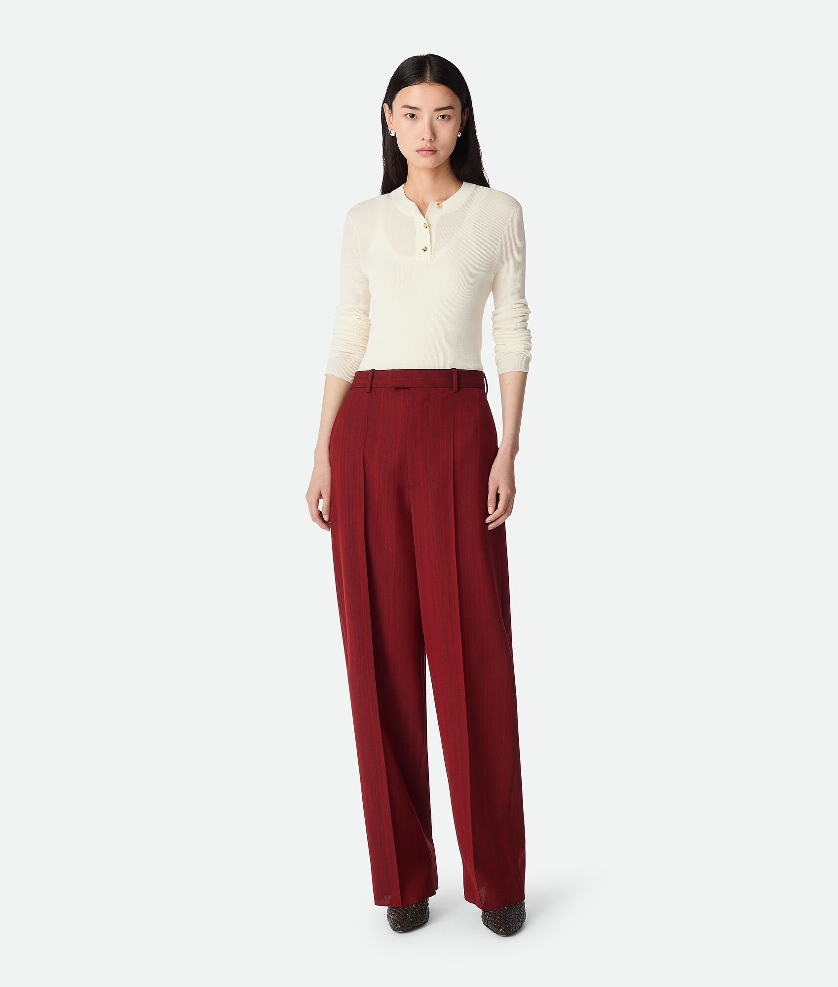 Wool Subtle Stripe Wide Trousers - 4