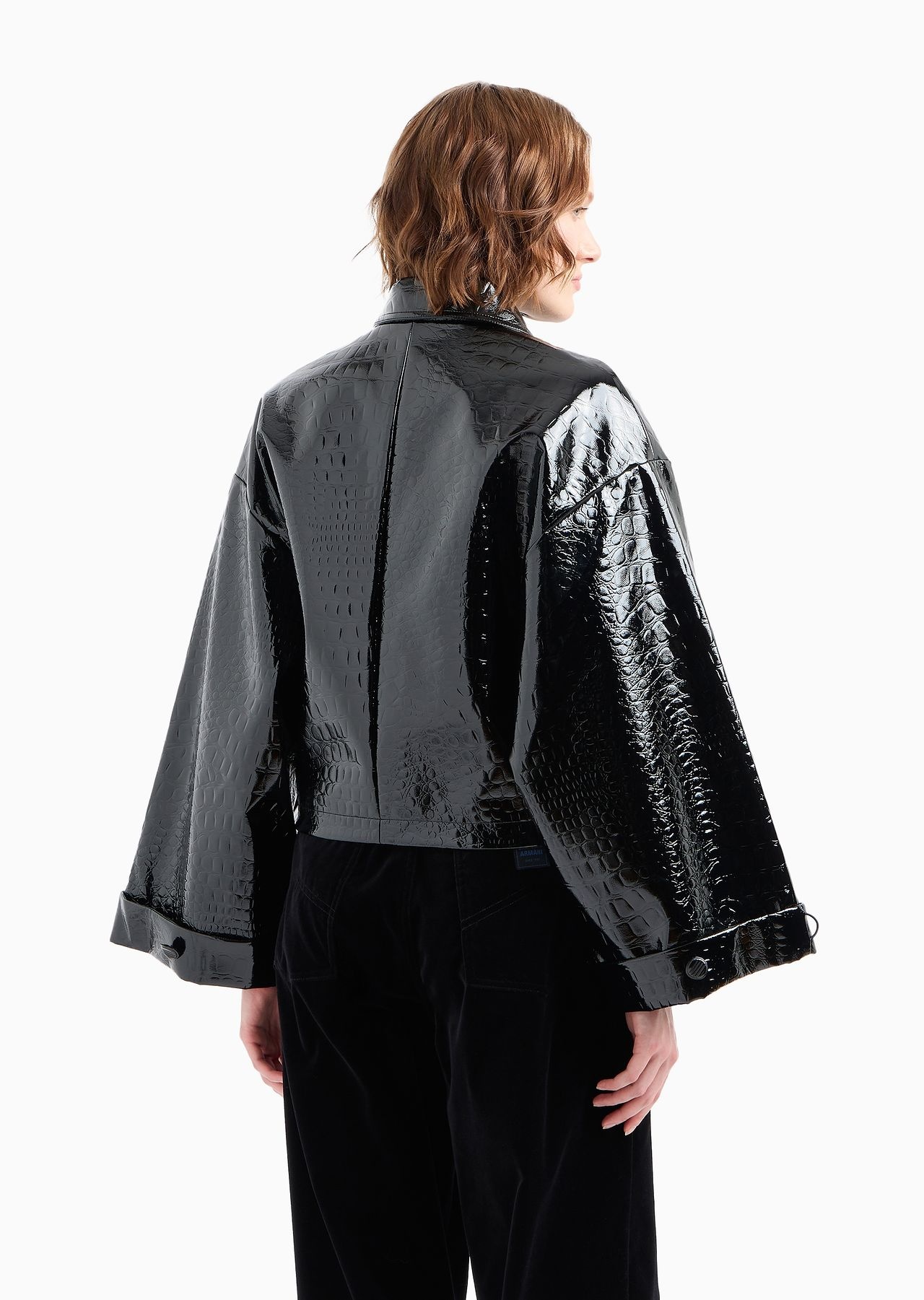 Mock croc vinyl blouson with kimono sleeves - 3