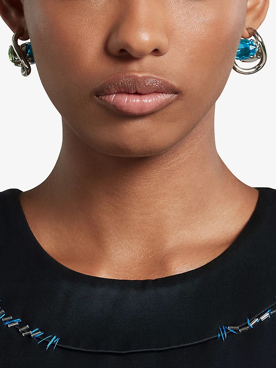 Rhinestone-embellished silver-tone metal earrings - 2