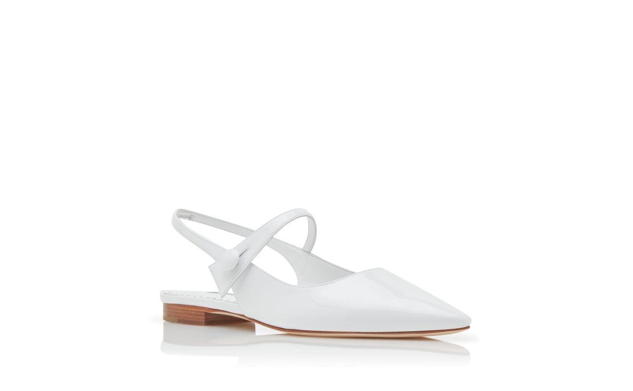 White Patent Leather Slingback Flat Pumps - 3