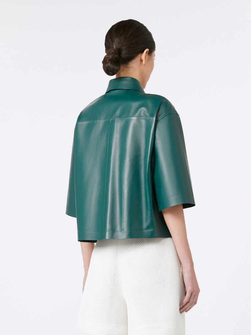 ARCELLA Nappa leather cropped jacket - DARK GREEN 4