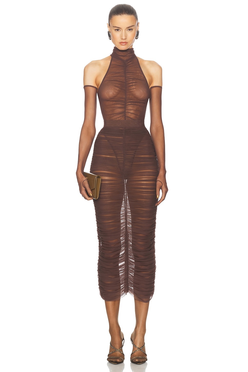 Ruched Mesh Midi Skirt - 5