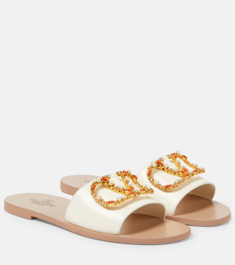 VLogo Signature embellished leather slides 1