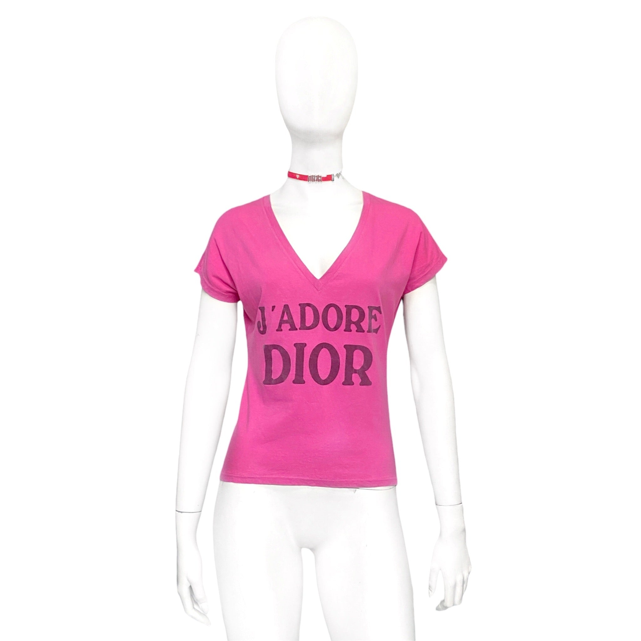 Christian Dior Fall 2003 Galliano “J’adore Dior” pink low neckline tee 42 - 2