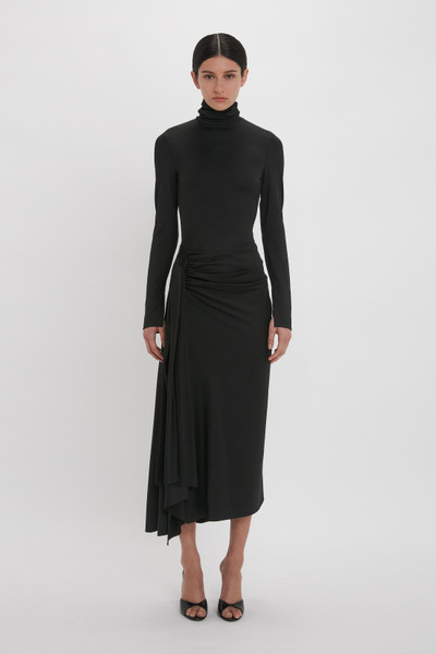 Victoria Beckham High Neck Asymmetric Draped Dress In Black outlook