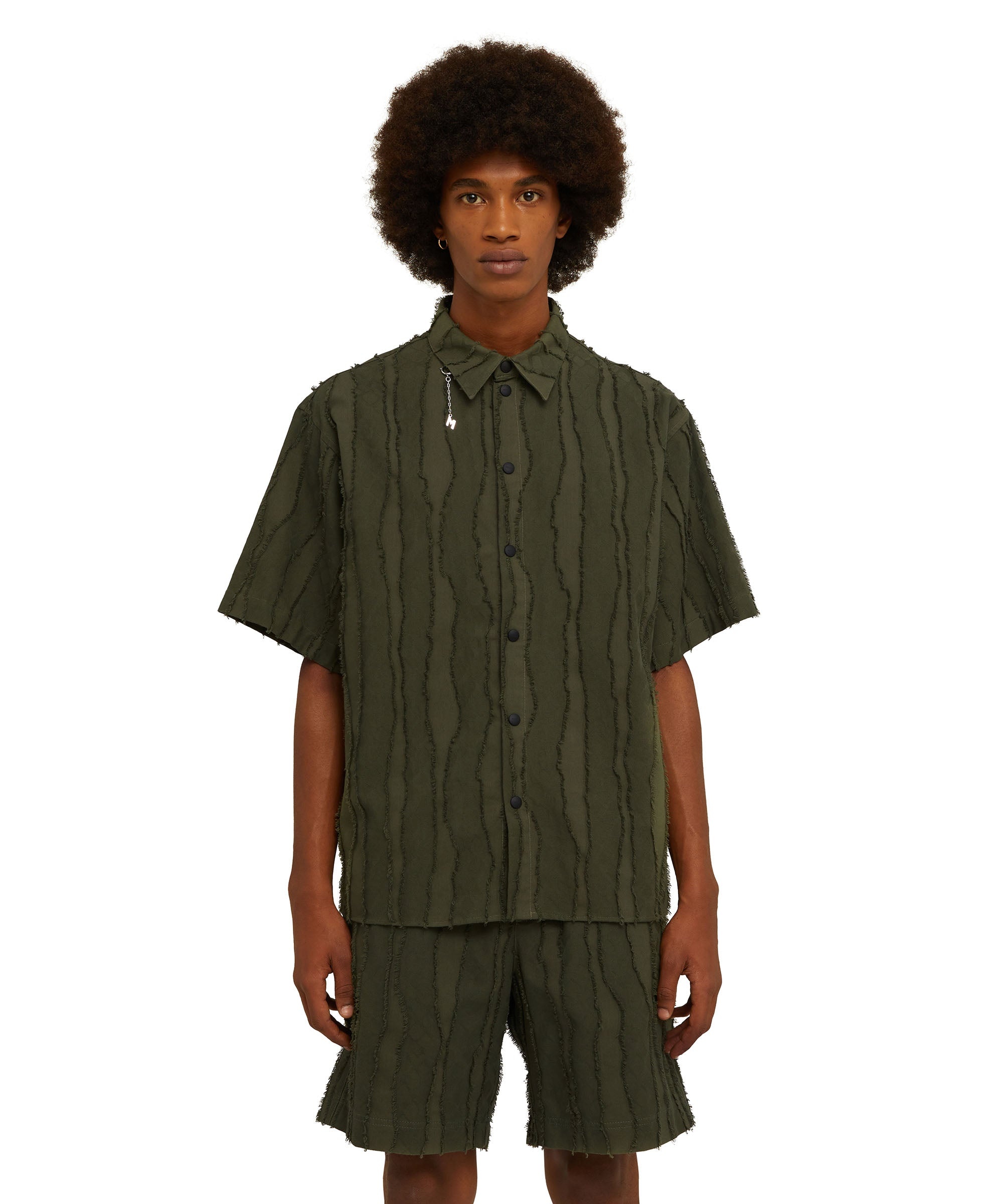Solid color jacquard fil coup&eacute; cotton shirt - 3