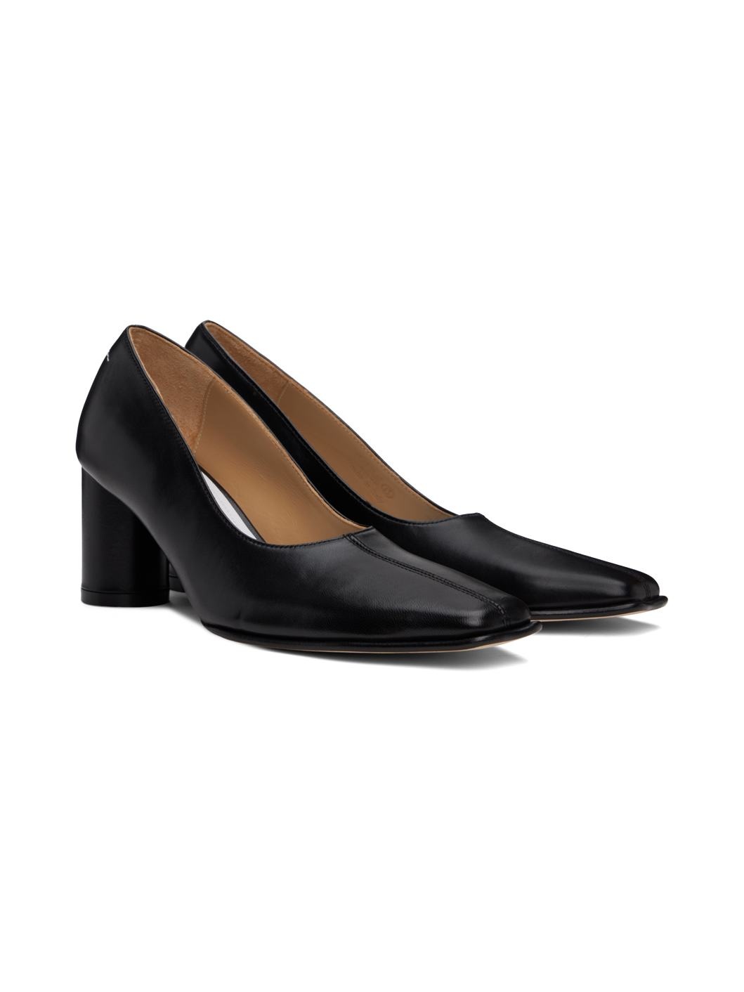 Black Nappa Leather Court Heels - 4