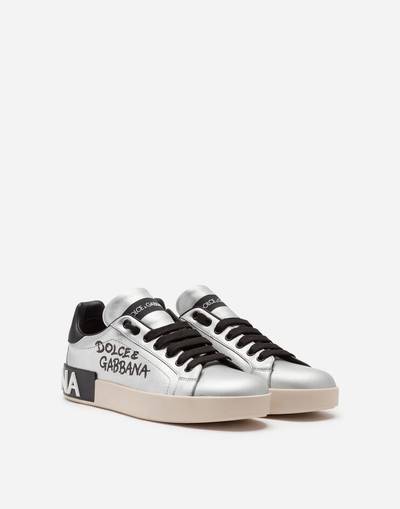 Dolce & Gabbana Calfskin nappa Portofino sneakers with lettering print outlook