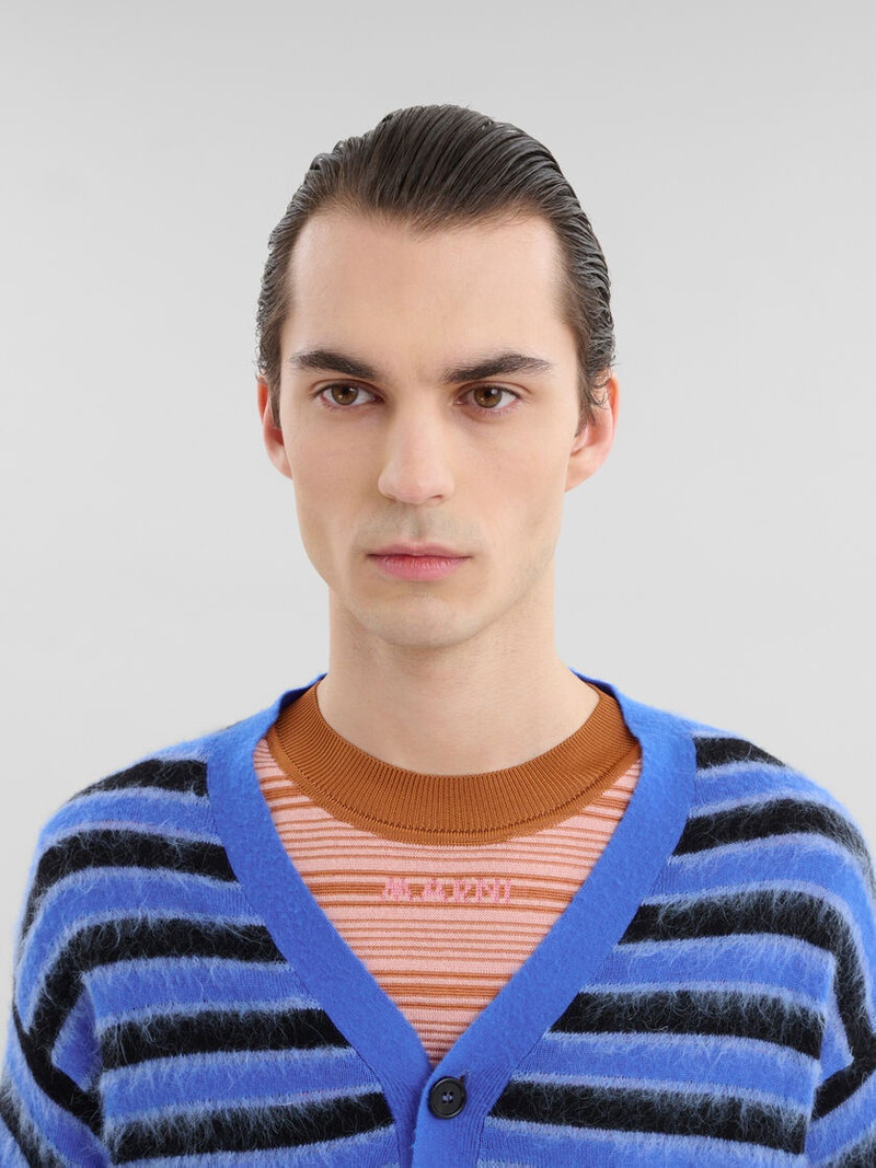 BLUE WOOL-MOHAIR STRIPED CARDIGAN 4