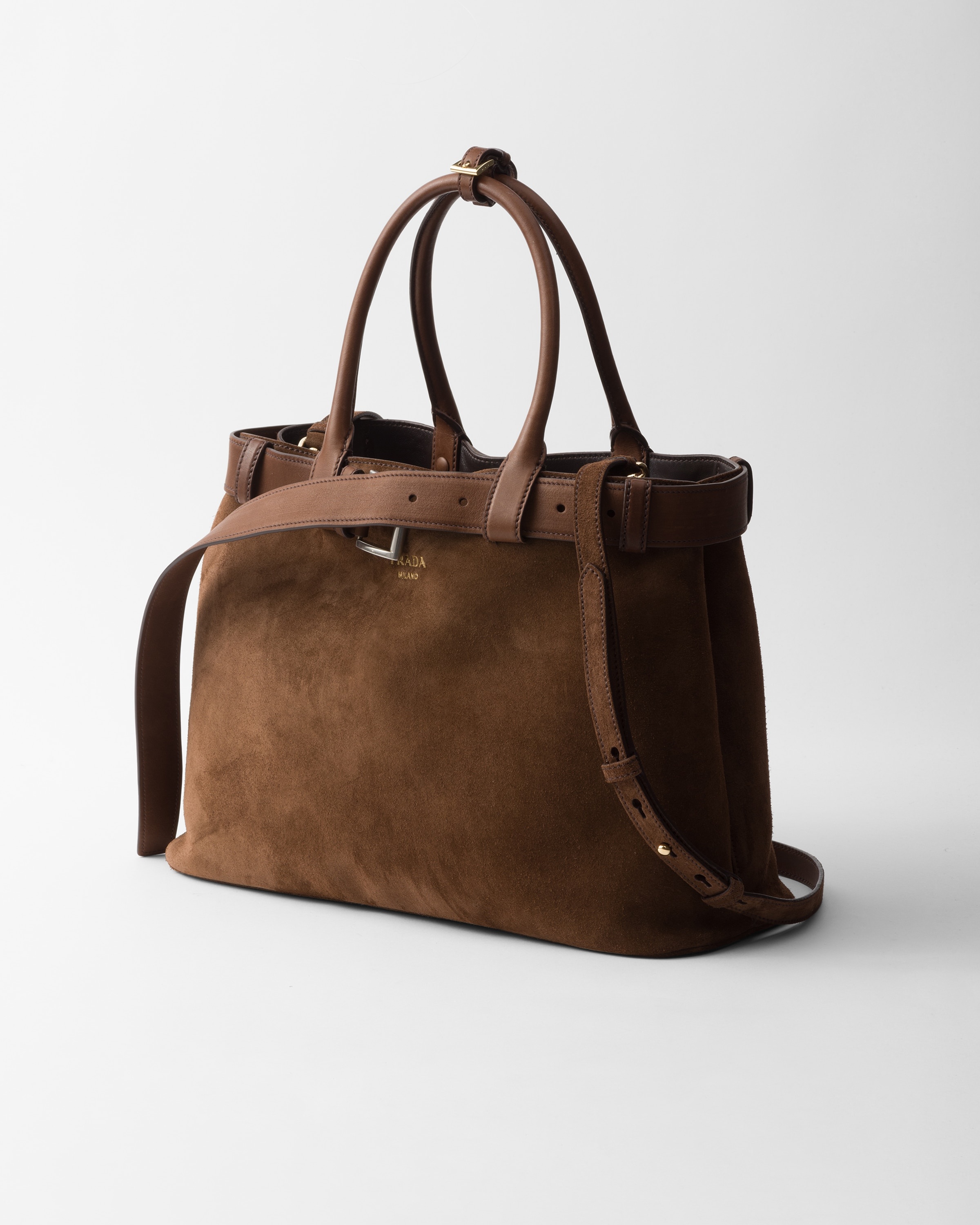Large Prada Buckle suede bag with belt - 2