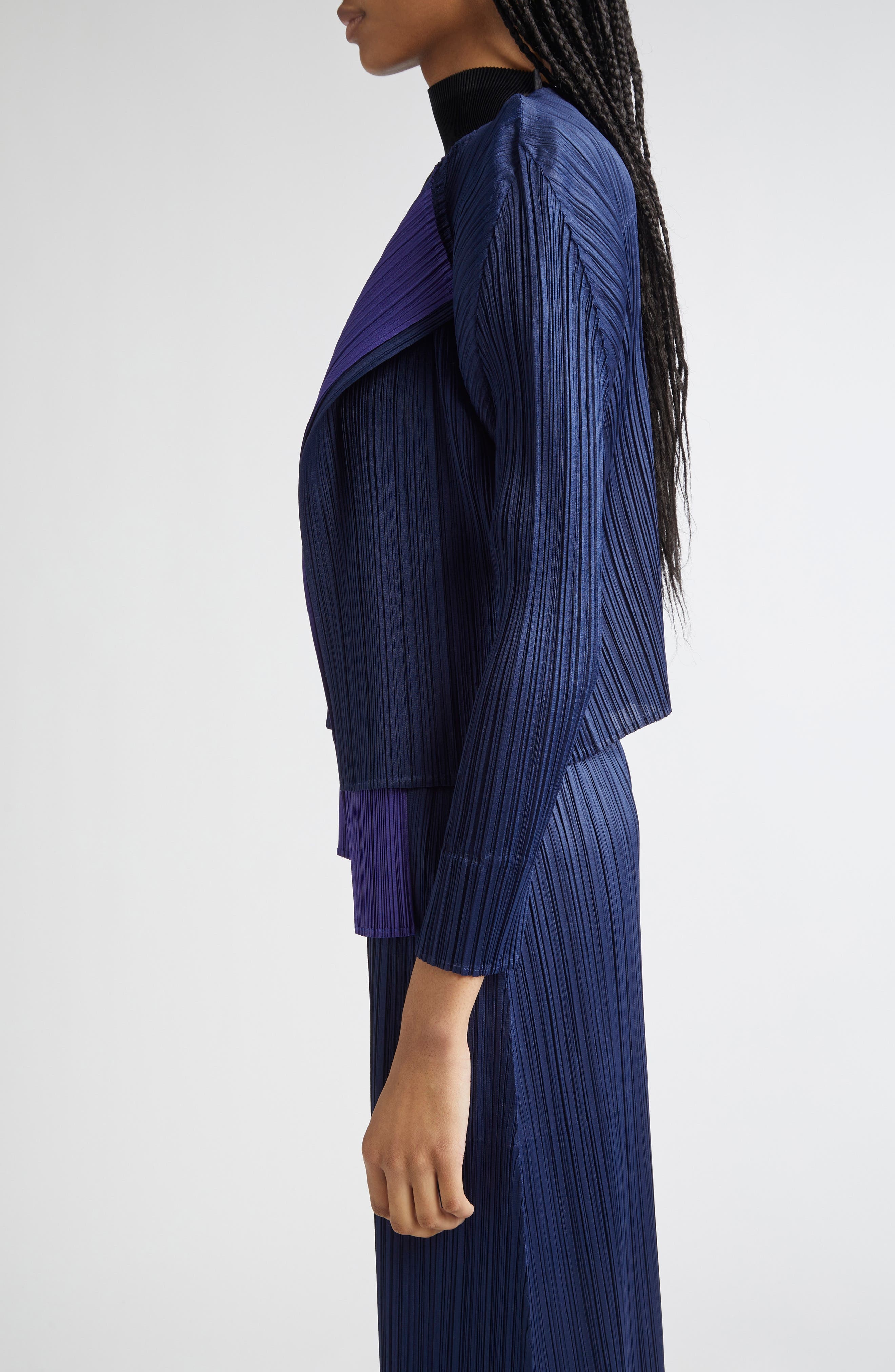 Pleats Please Issey Miyake Merry Colorblock Pleated Cardigan in Navy at Nordstrom - 4