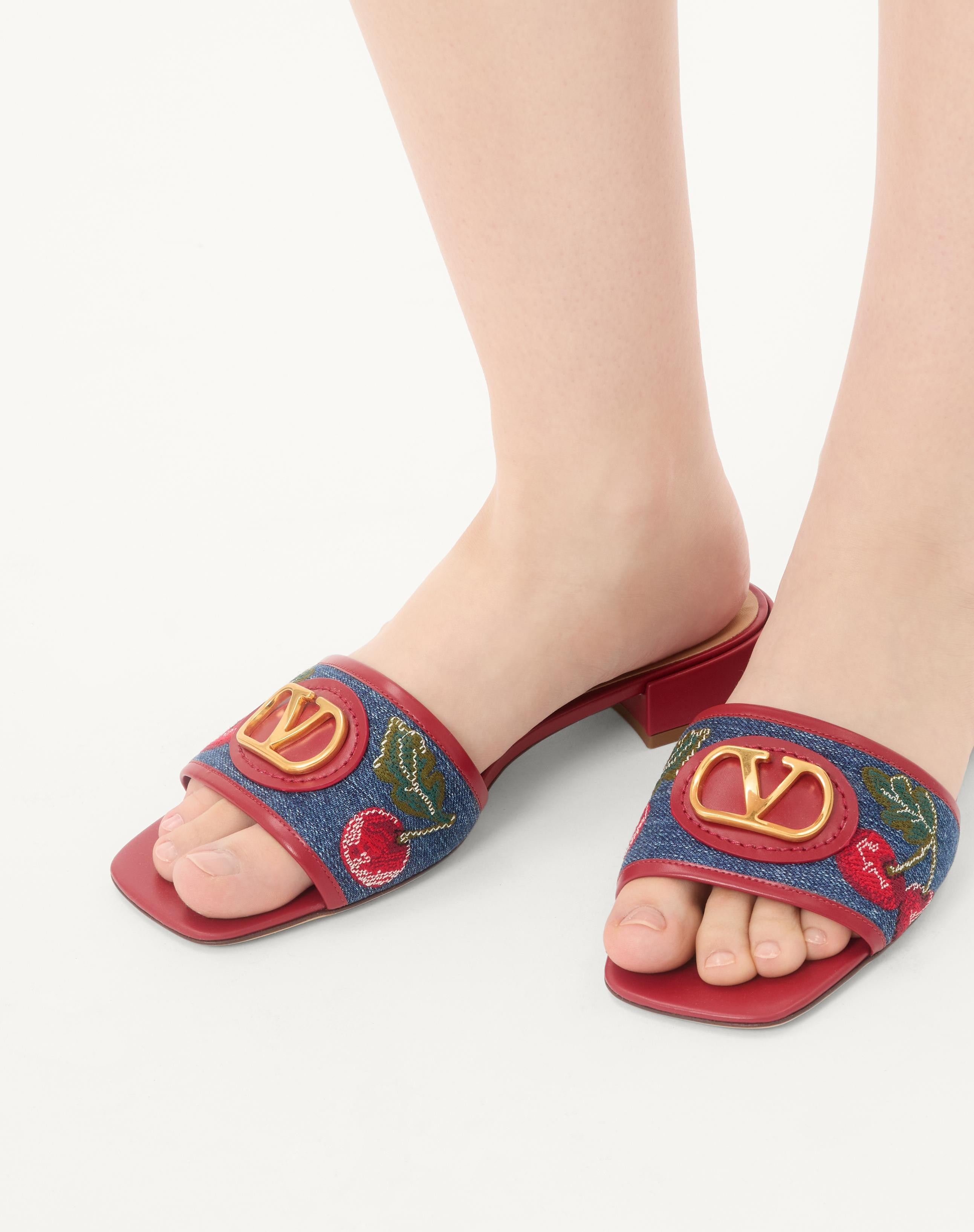 VLOGO SIGNATURE DENIM SLIDE SANDAL WITH CHERRYFIC EMBROIDERY 20MM - 2