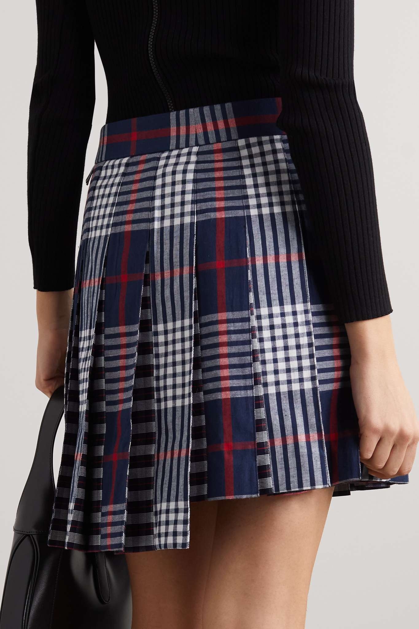 Pleated checked cotton mini skirt - 3