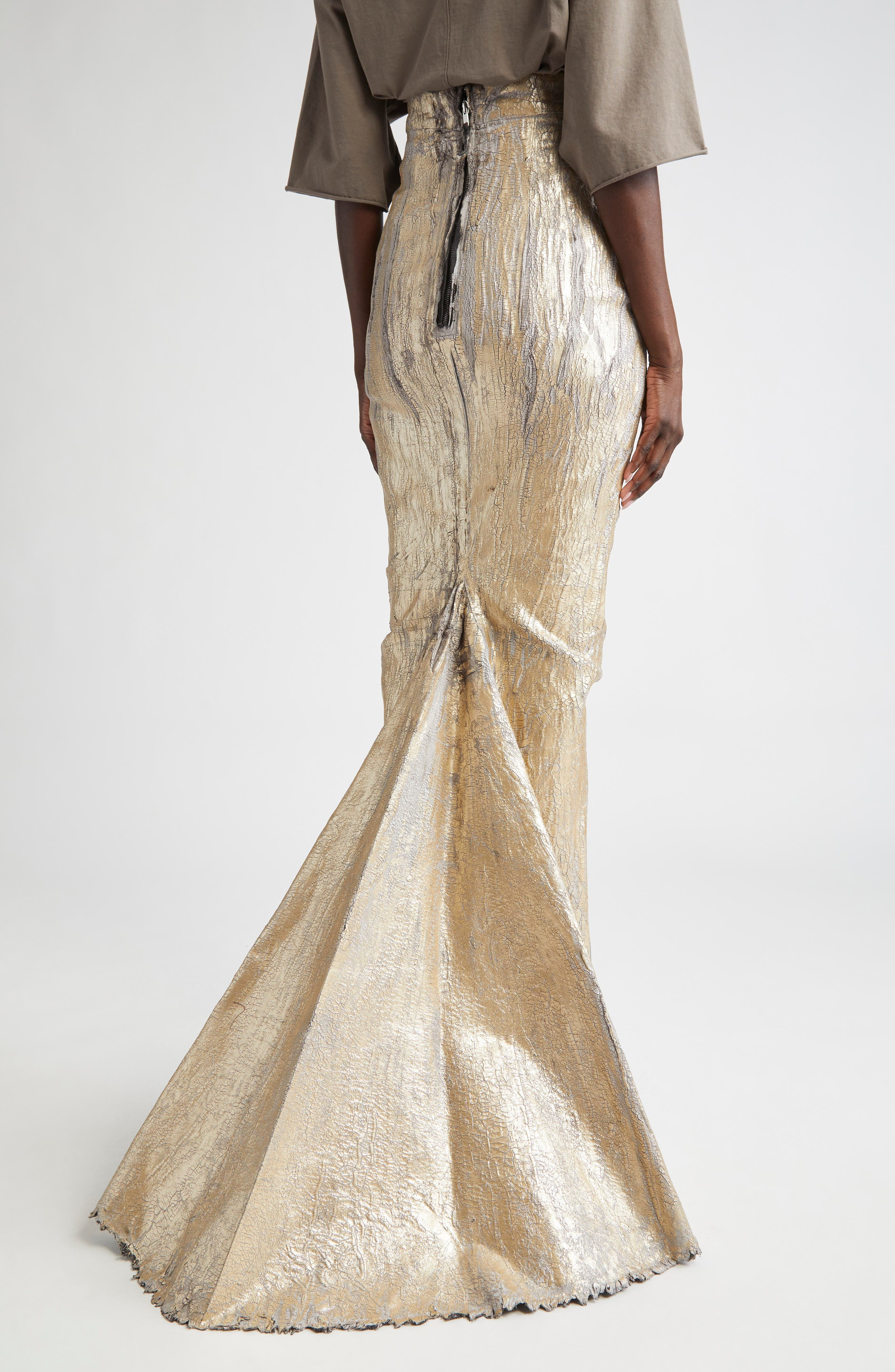 Rick Owens Gonna in Lido Coated Metallic Denim Skirt in Gold at Nordstrom - 3