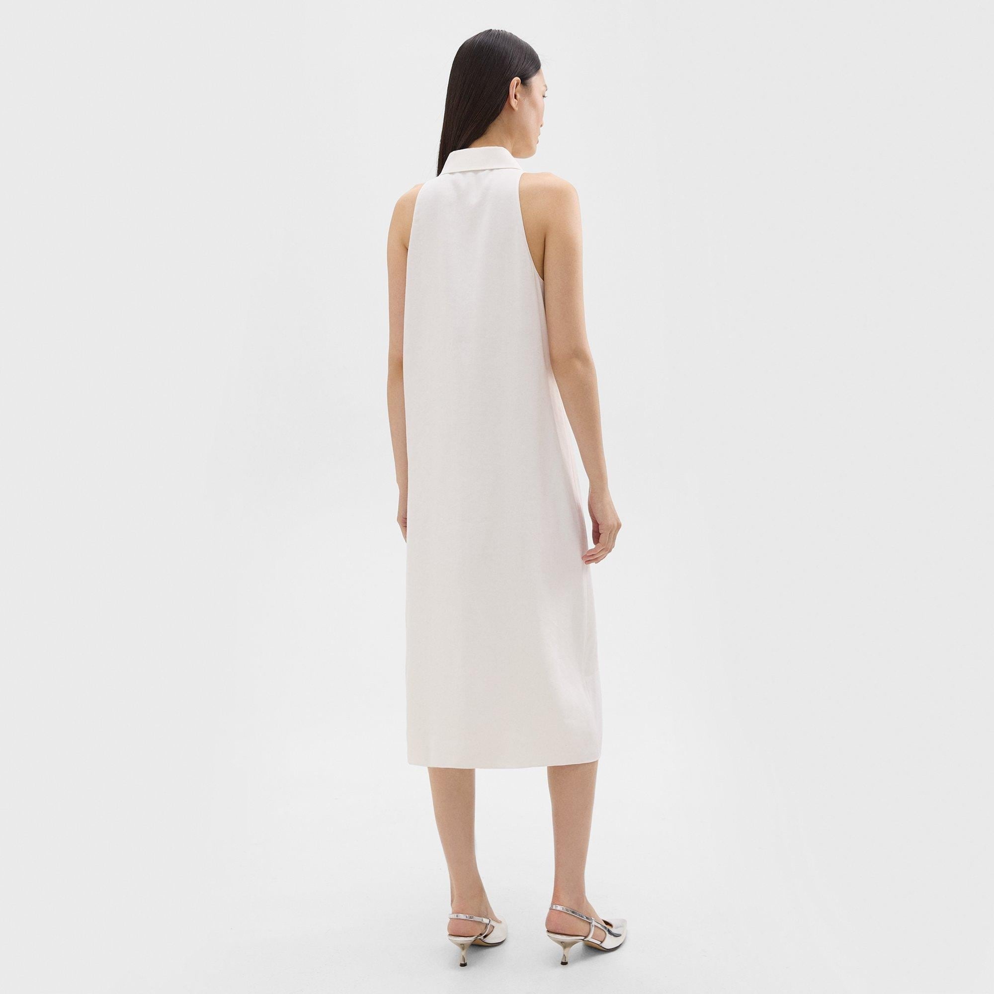 Halter Neck Shirt Dress in Linen-Viscose - 4