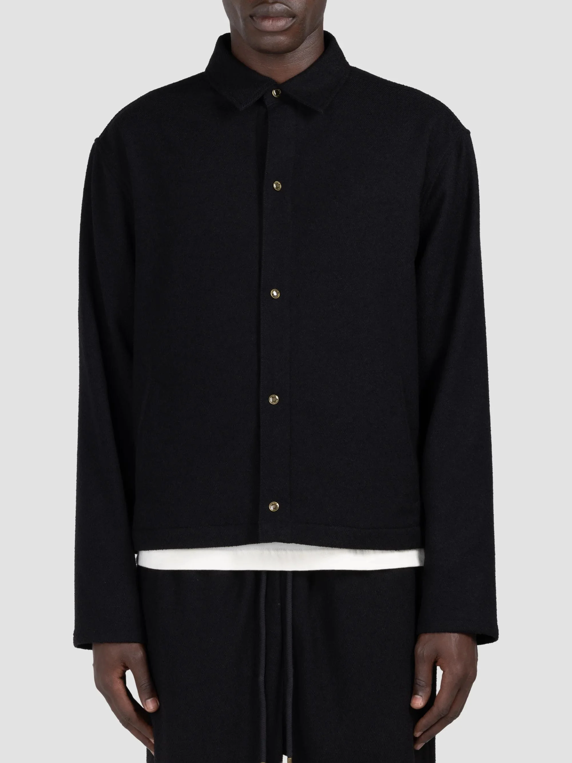 Men's Logo Embroidered Overshirt - Black - 1