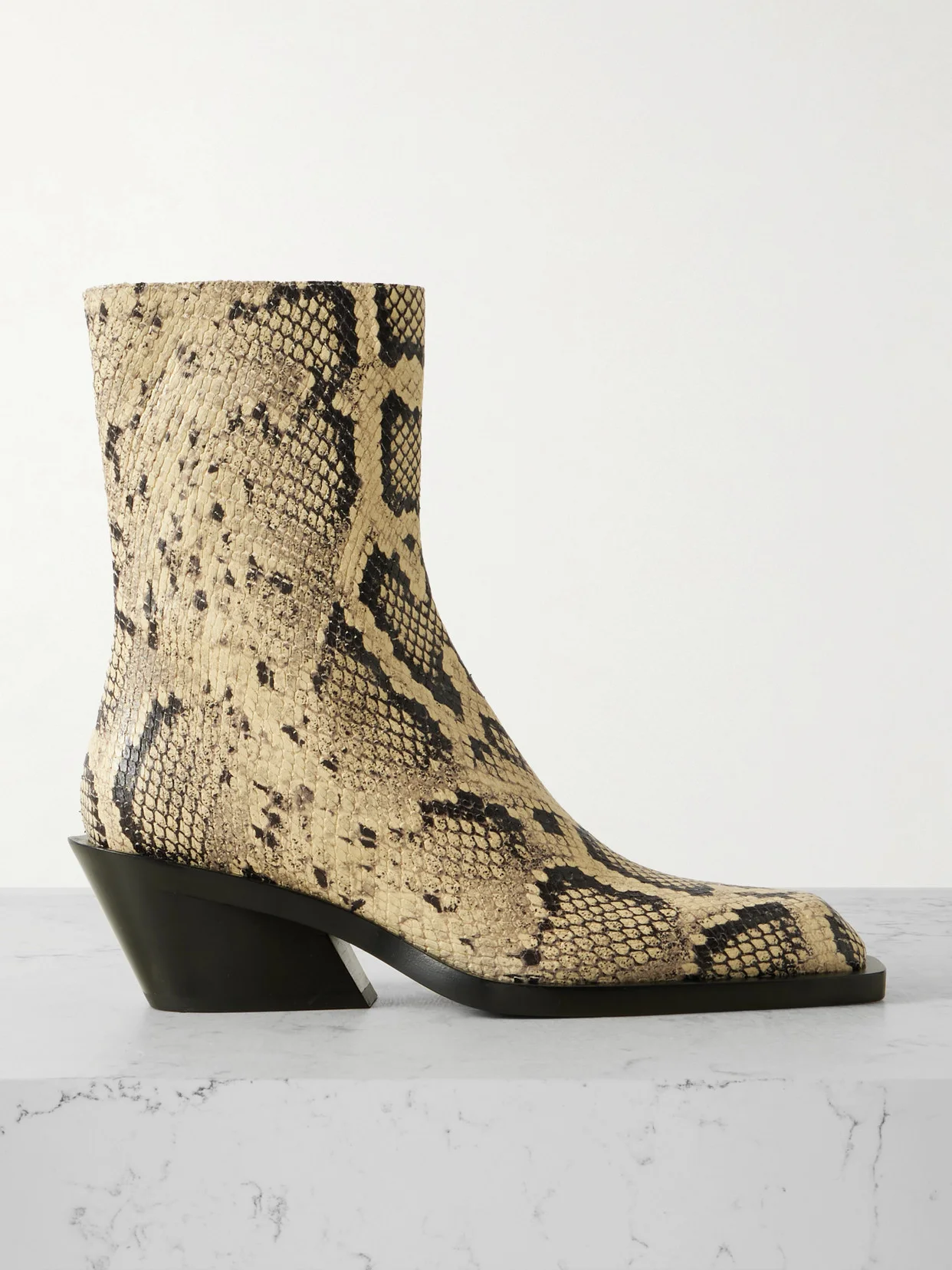 Snake-print Leather Ankle Boots - 1