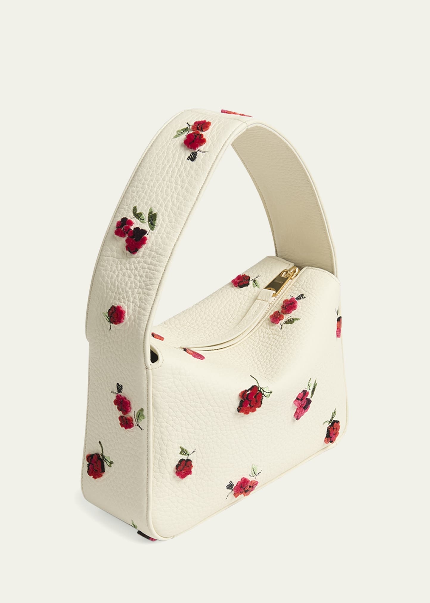 Elena Raspberry Applique Leather Shoulder Bag - 2