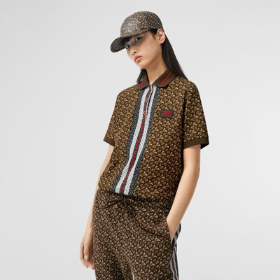 Burberry Monogram Stripe Print Cotton Oversized Polo Shirt outlook