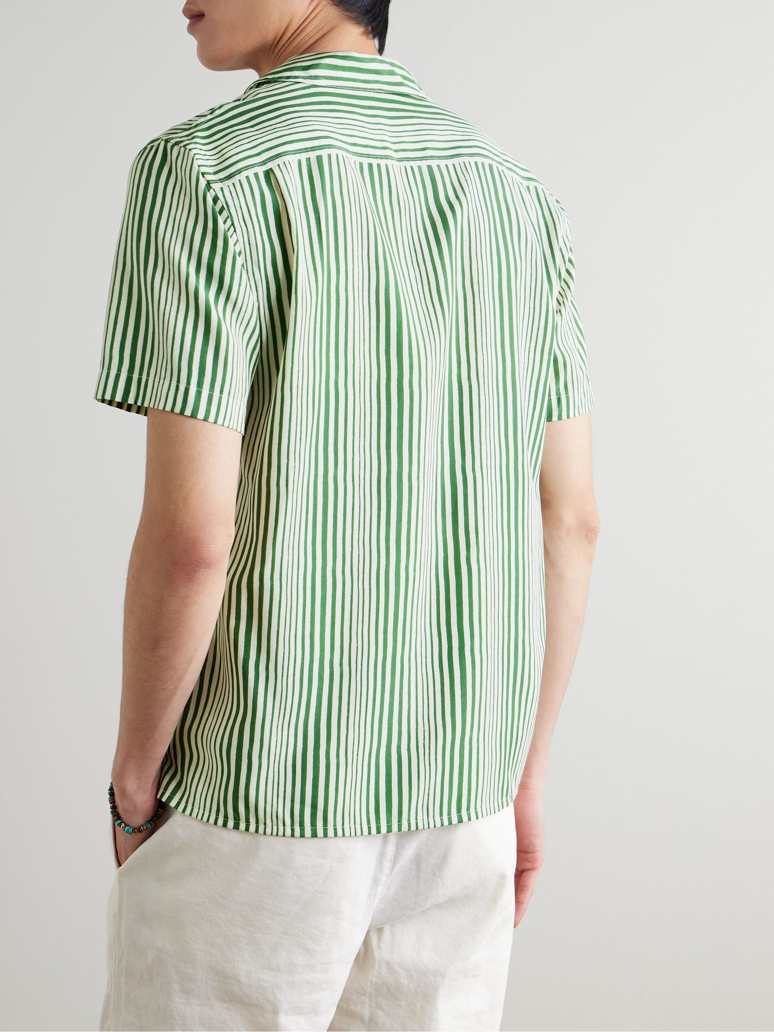 Hibbert Camp-Collar Striped Lyocell Shirt Green - 3