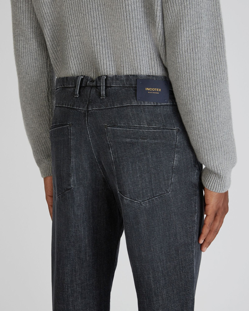 Tapered fit tailored trousers in cotton denim 4